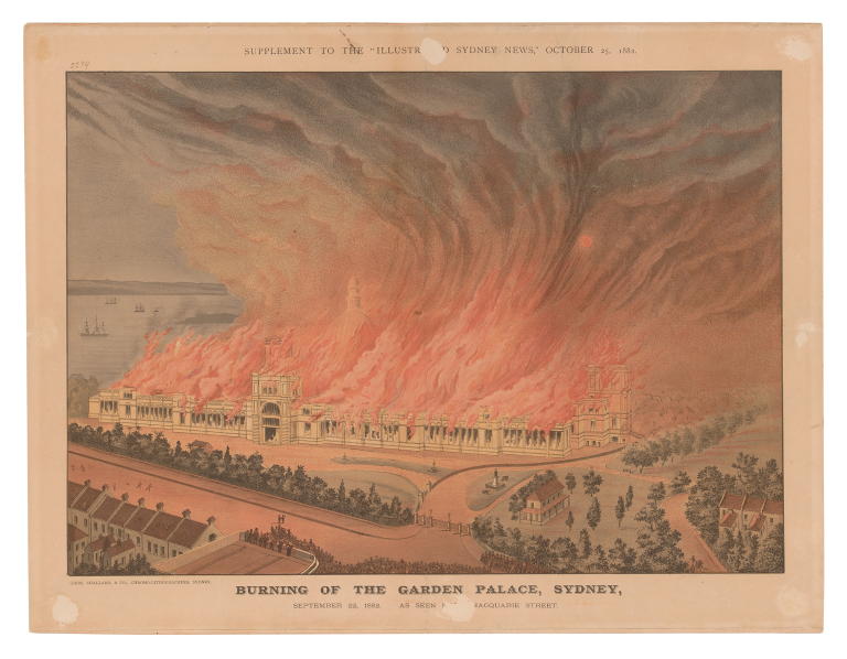 Lithograph 'Burning of the Garden Palace, Sydney'