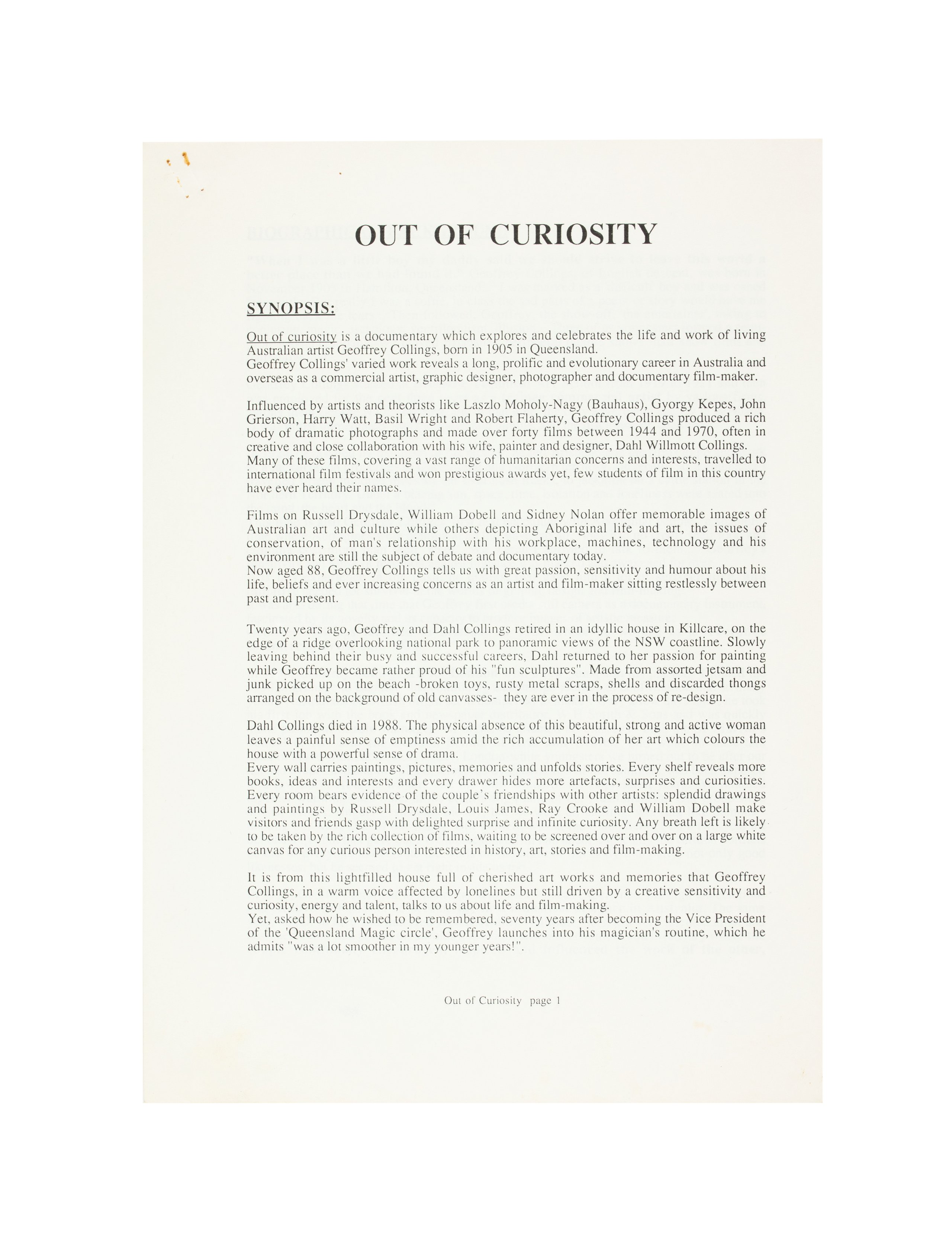 'Out of Curiosity' documents by Valerie Etienne