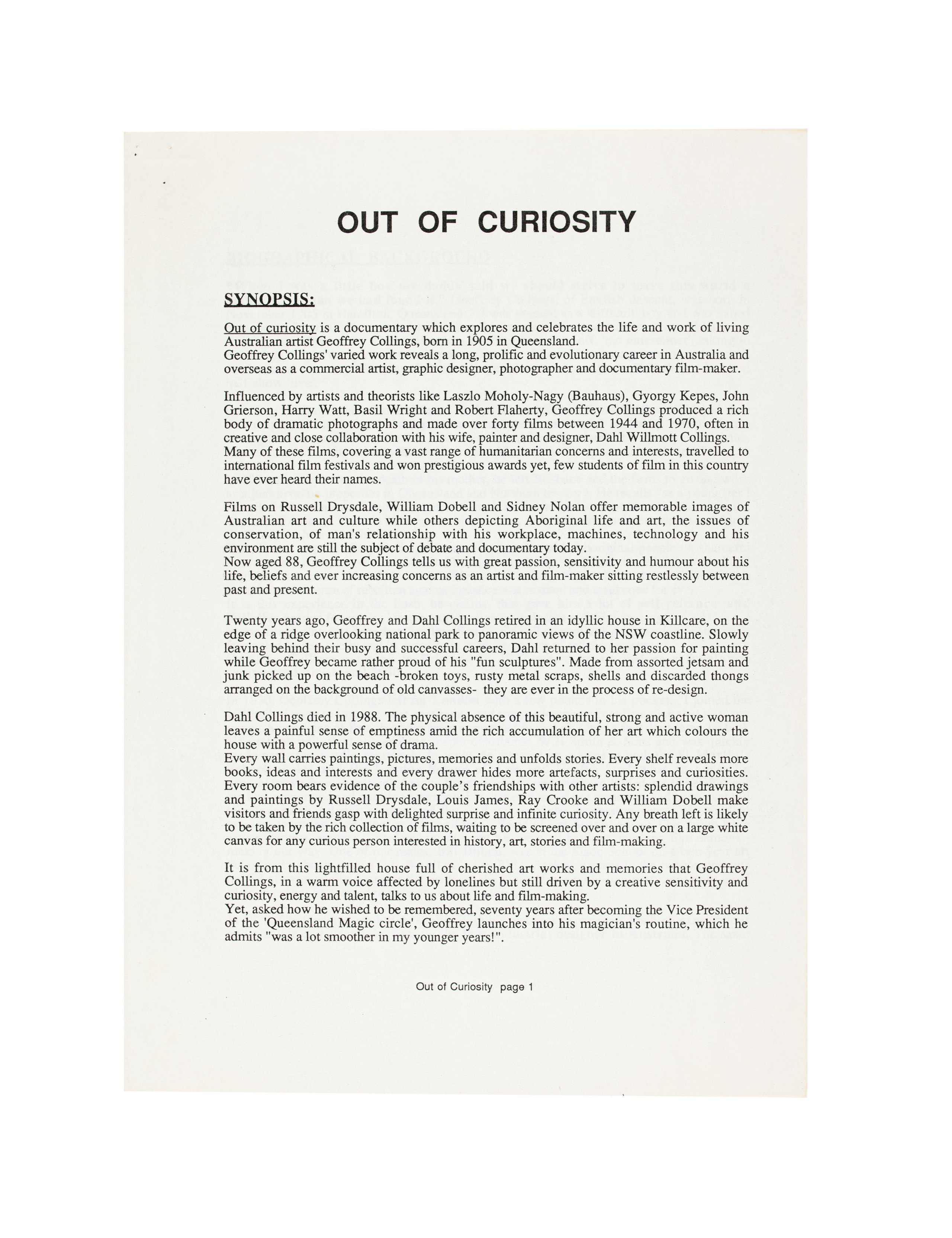 'Out of Curiosity' documents by Valerie Etienne