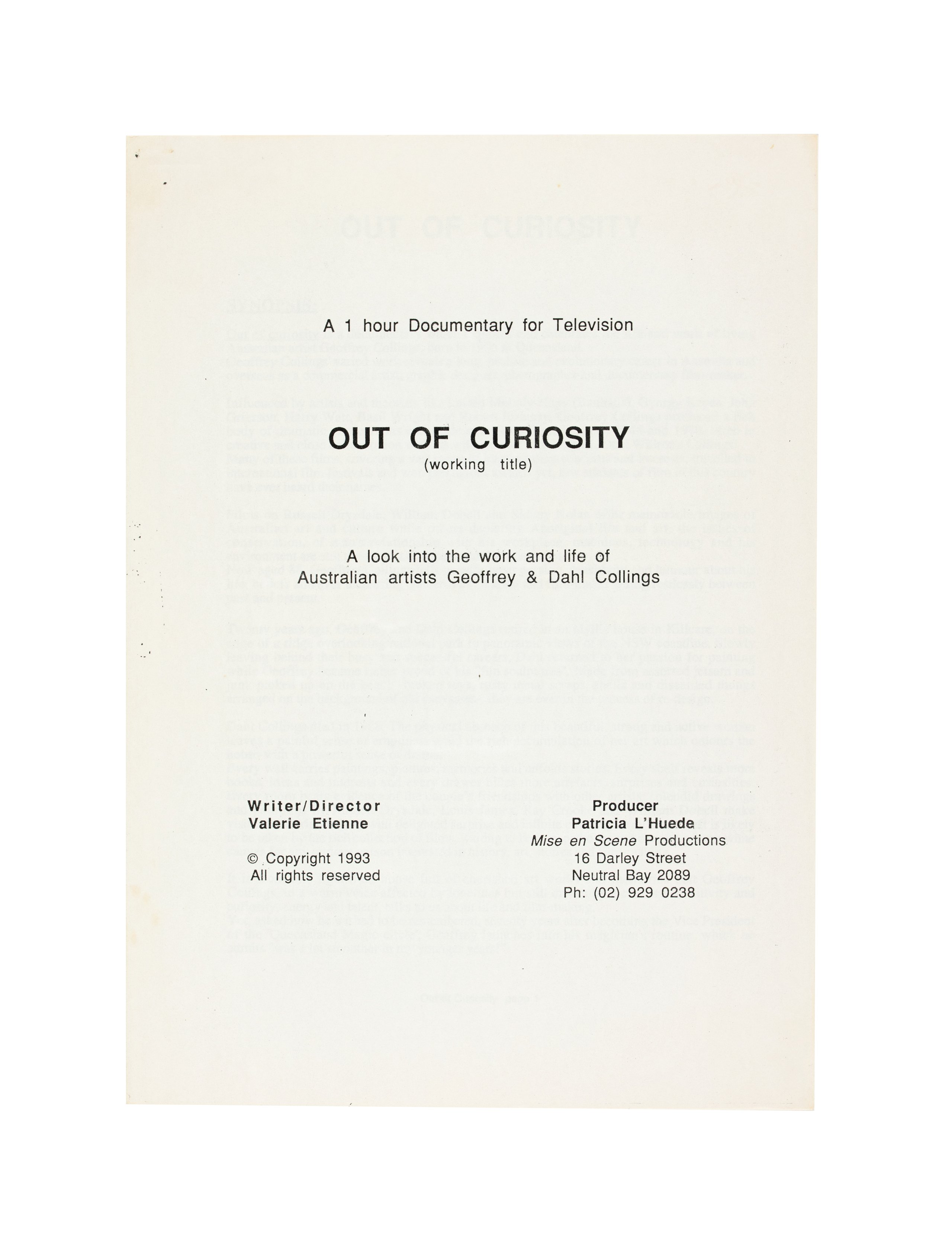 'Out of Curiosity' documents by Valerie Etienne