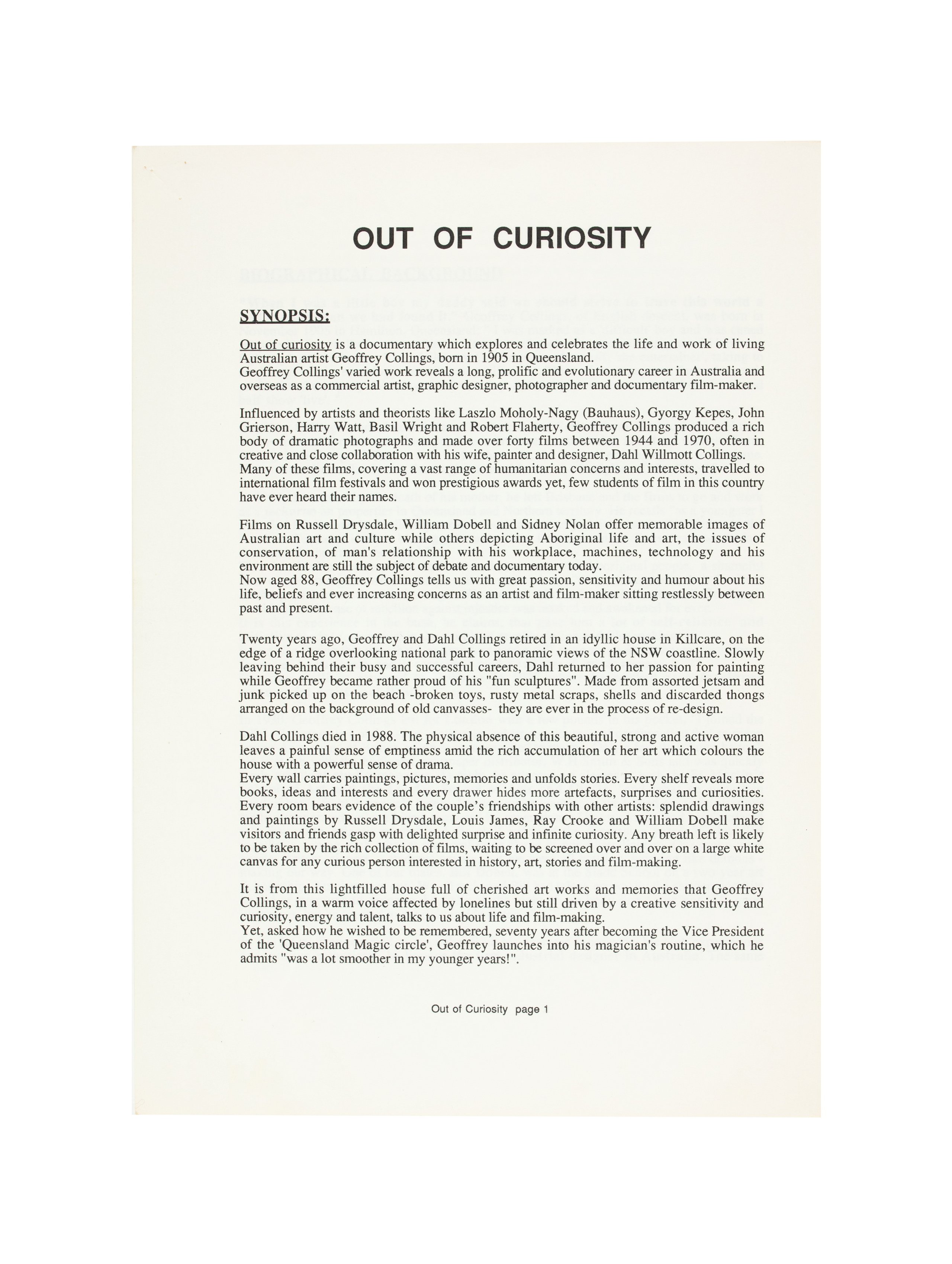 'Out of Curiosity' documents by Valerie Etienne