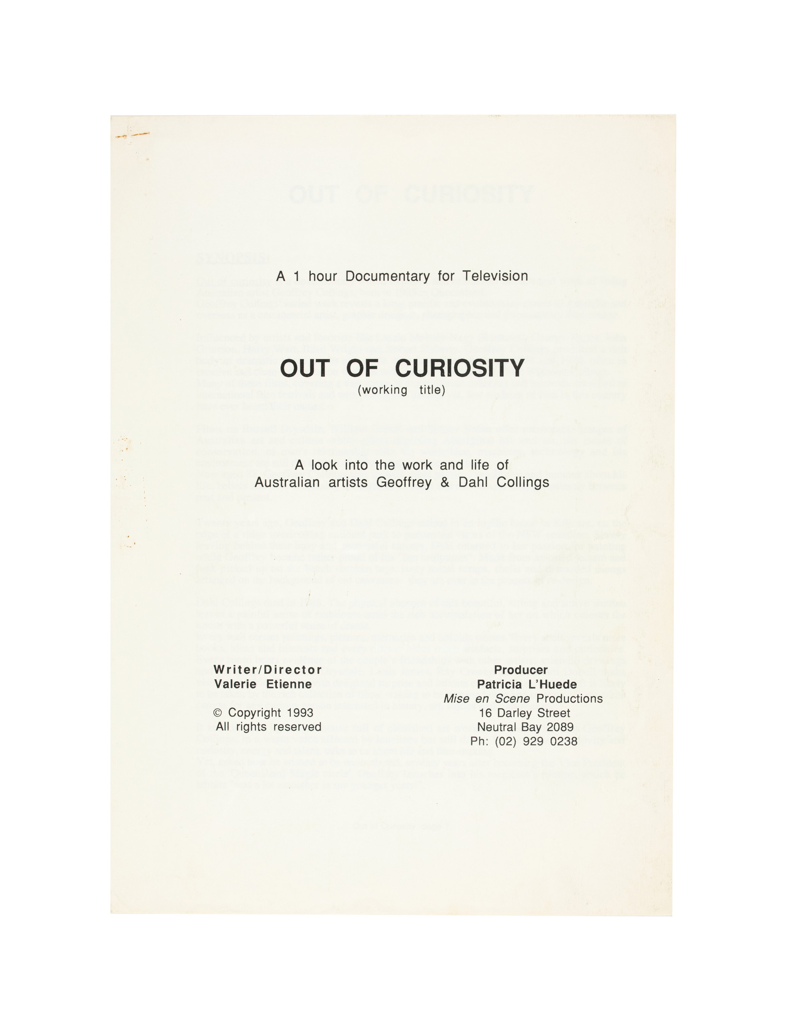 'Out of Curiosity' documents by Valerie Etienne