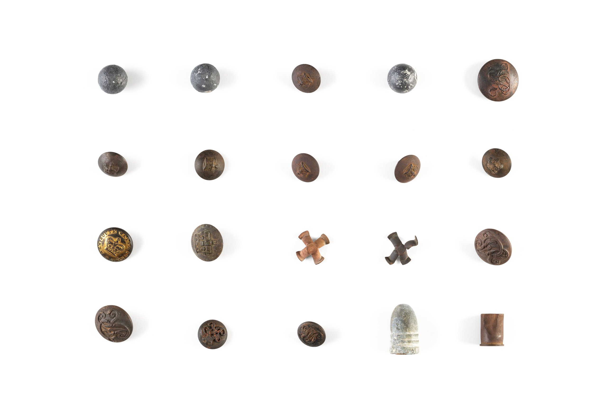 Collection of Australian Native Police buttons and ammunition