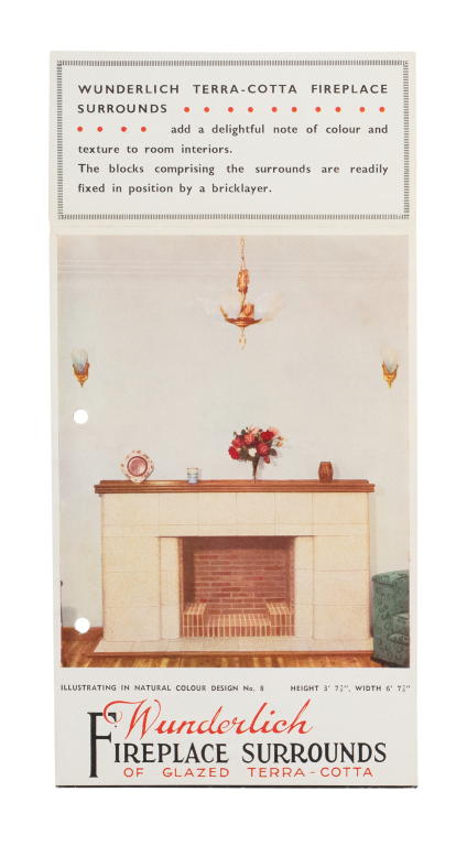 'Wunderlich Fireplace Surrounds of Glazed Terra-Cotta' advertising leaflet