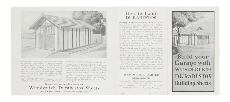 Build your Garage with Wunderlich Durabestos Building Sheets' advertising leaflet
