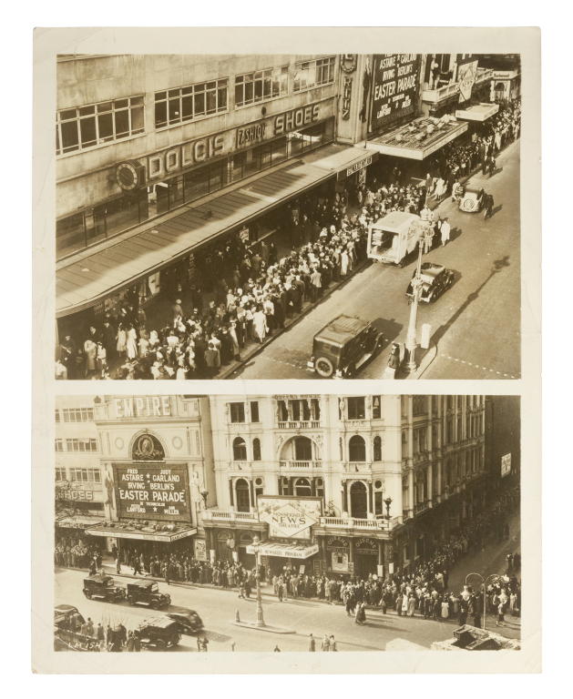 Photograph of crowds outside Empire Theatre, London waiting to see the film "Easter Parade"
