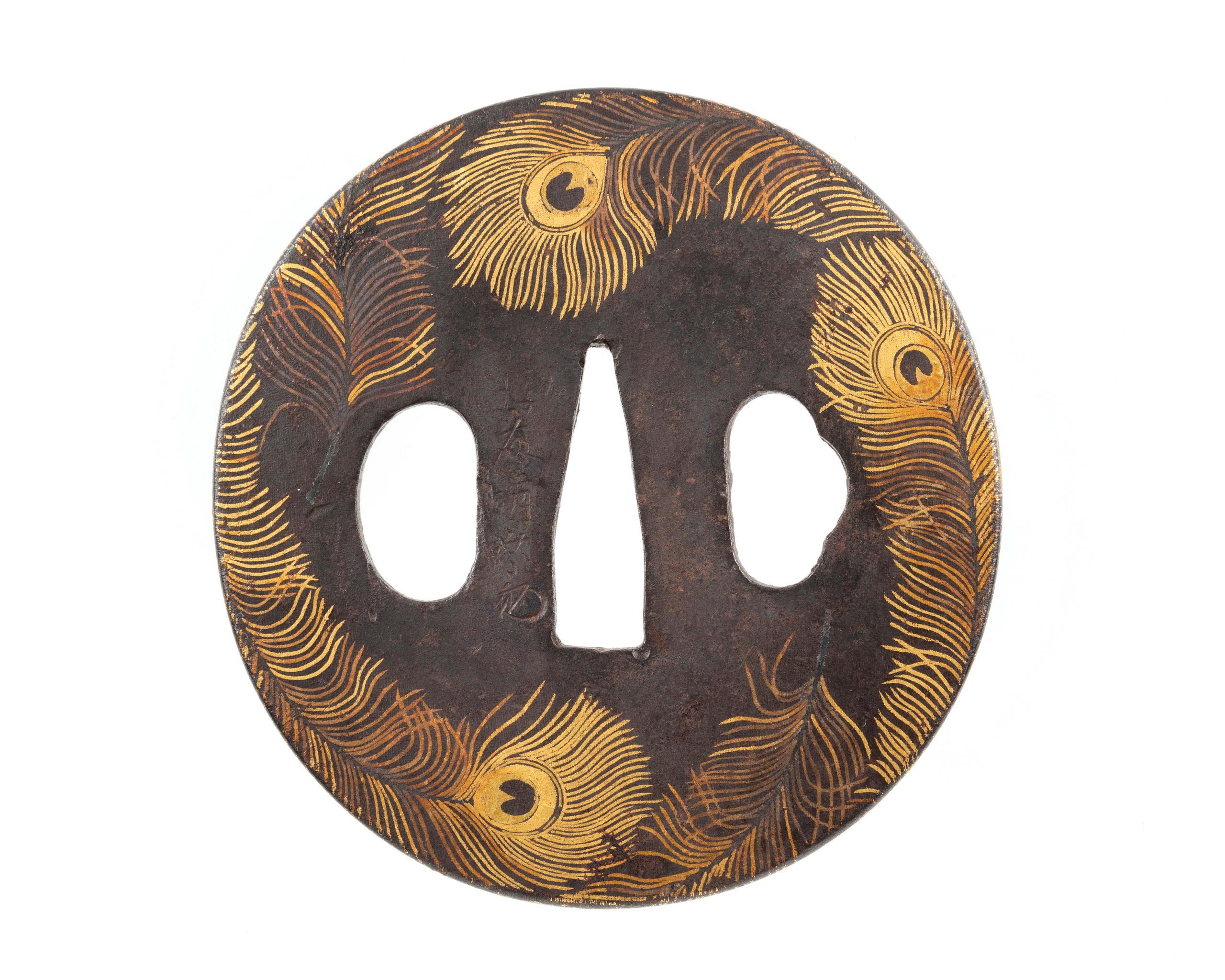 Powerhouse Collection - Japanese iron tsuba featuring peacock