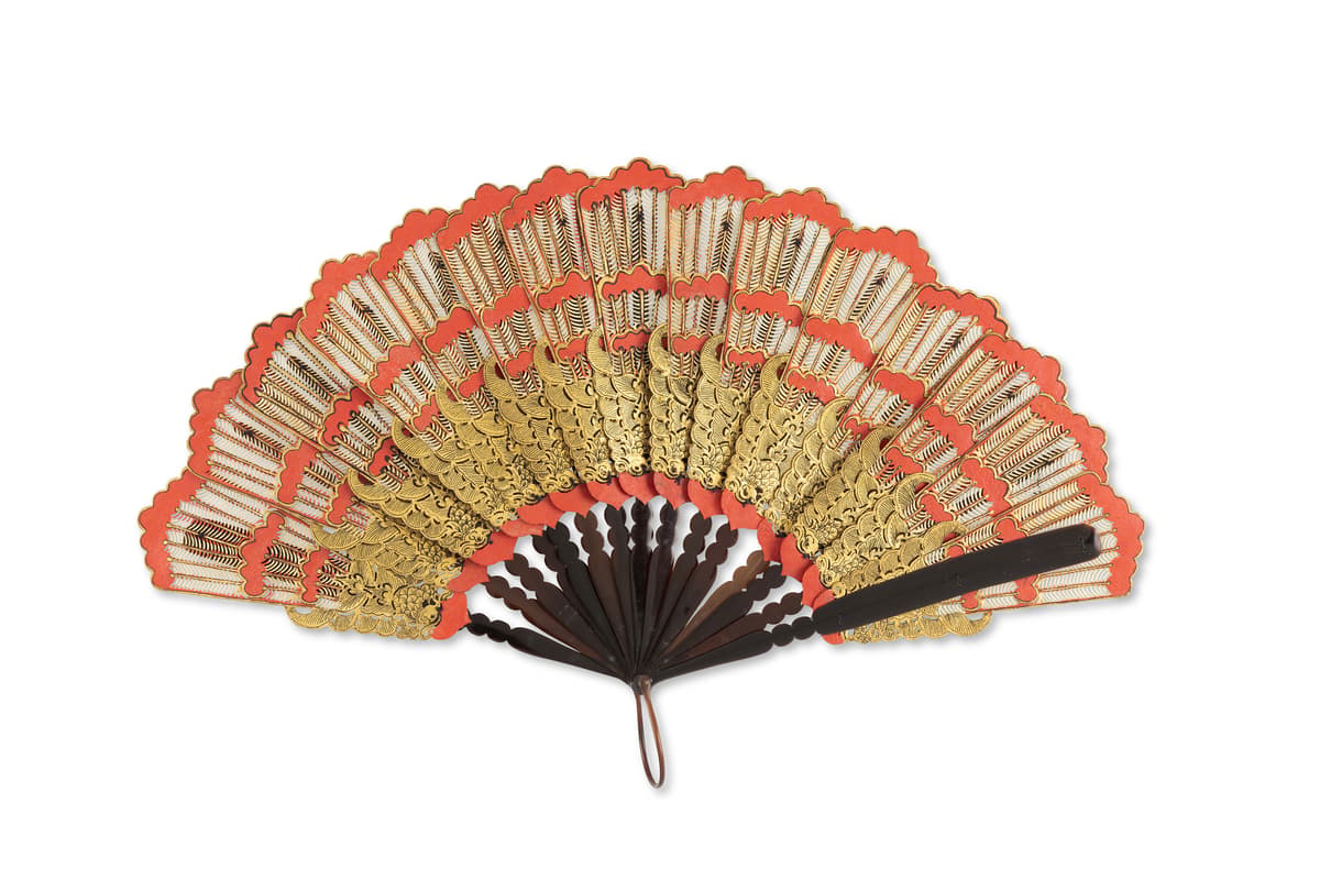 Powerhouse Collection - Buffalo hide folding hand fan from Central