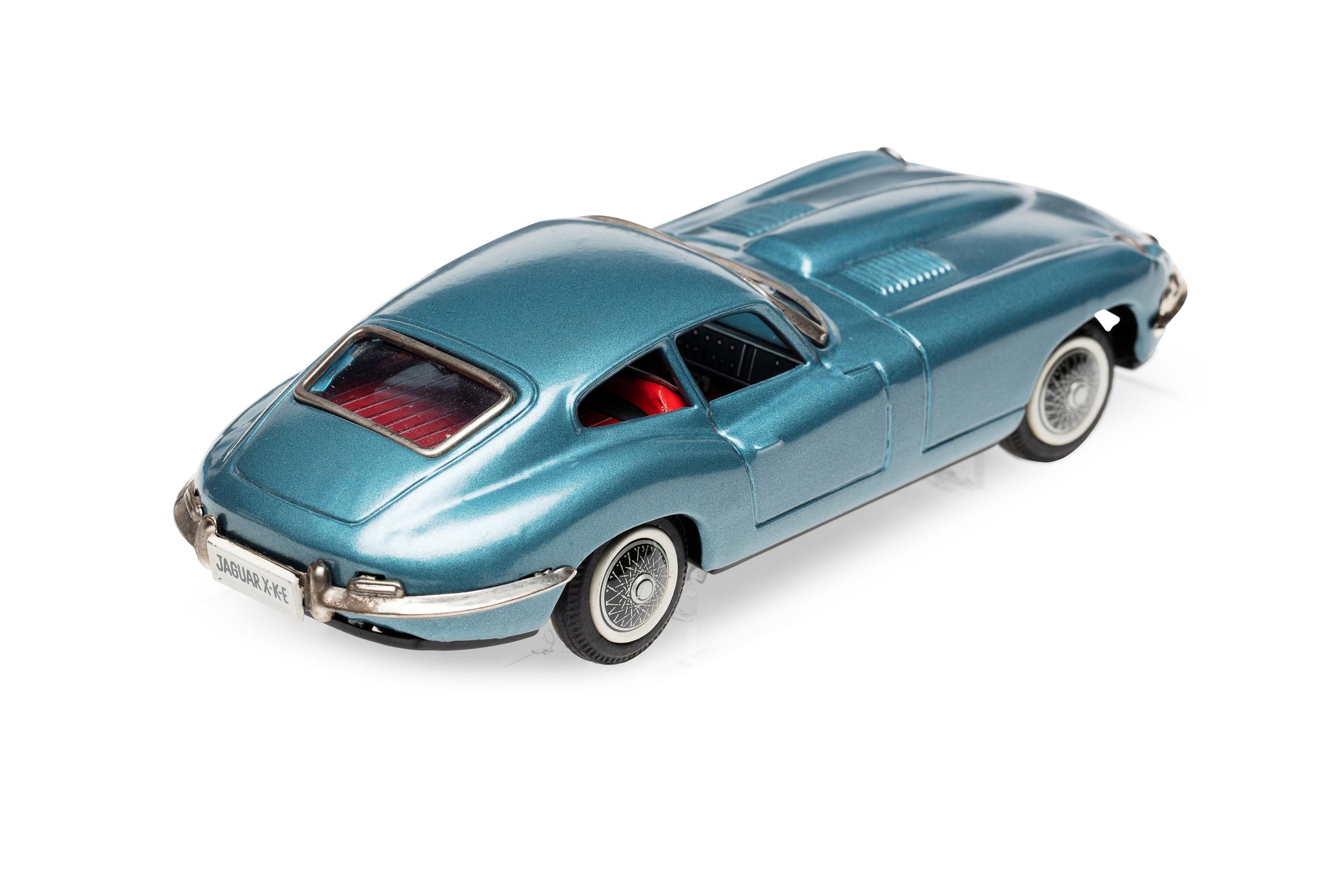 1960s Jaguar XK-E Tin Friction 8 Toy Car by Bandai Japan Vintage Dark Brown