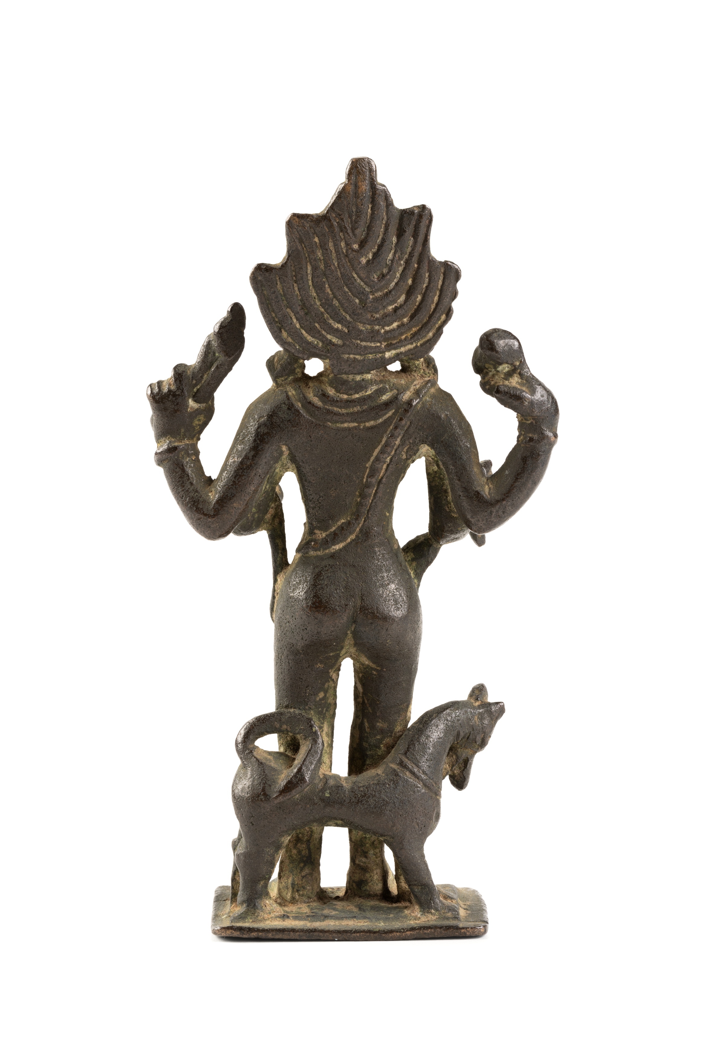 Indian bronze figure of Bhairva and Vahana.