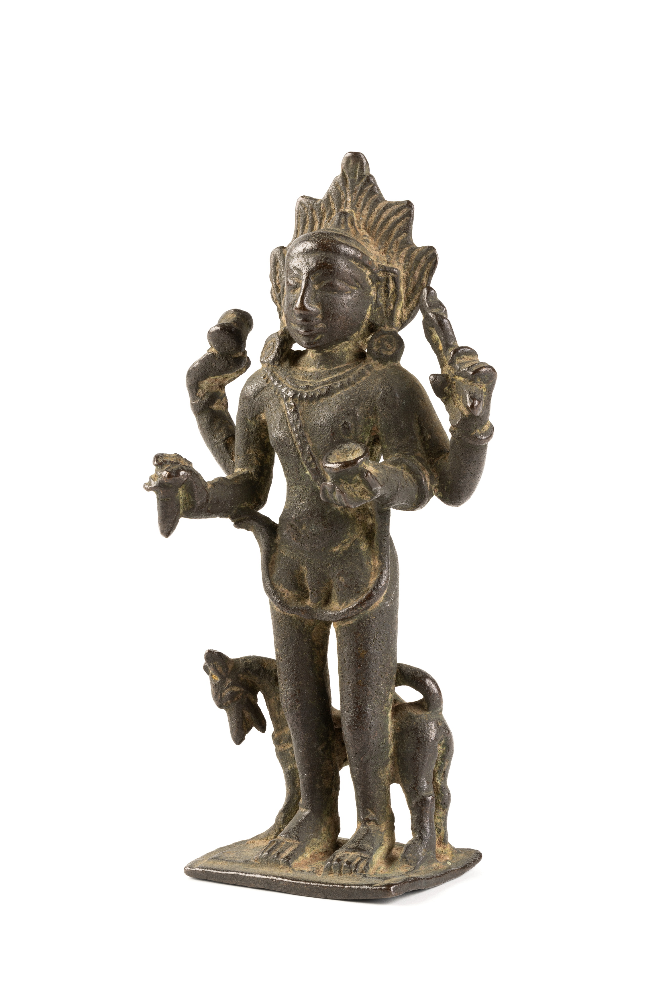 Indian bronze figure of Bhairva and Vahana.