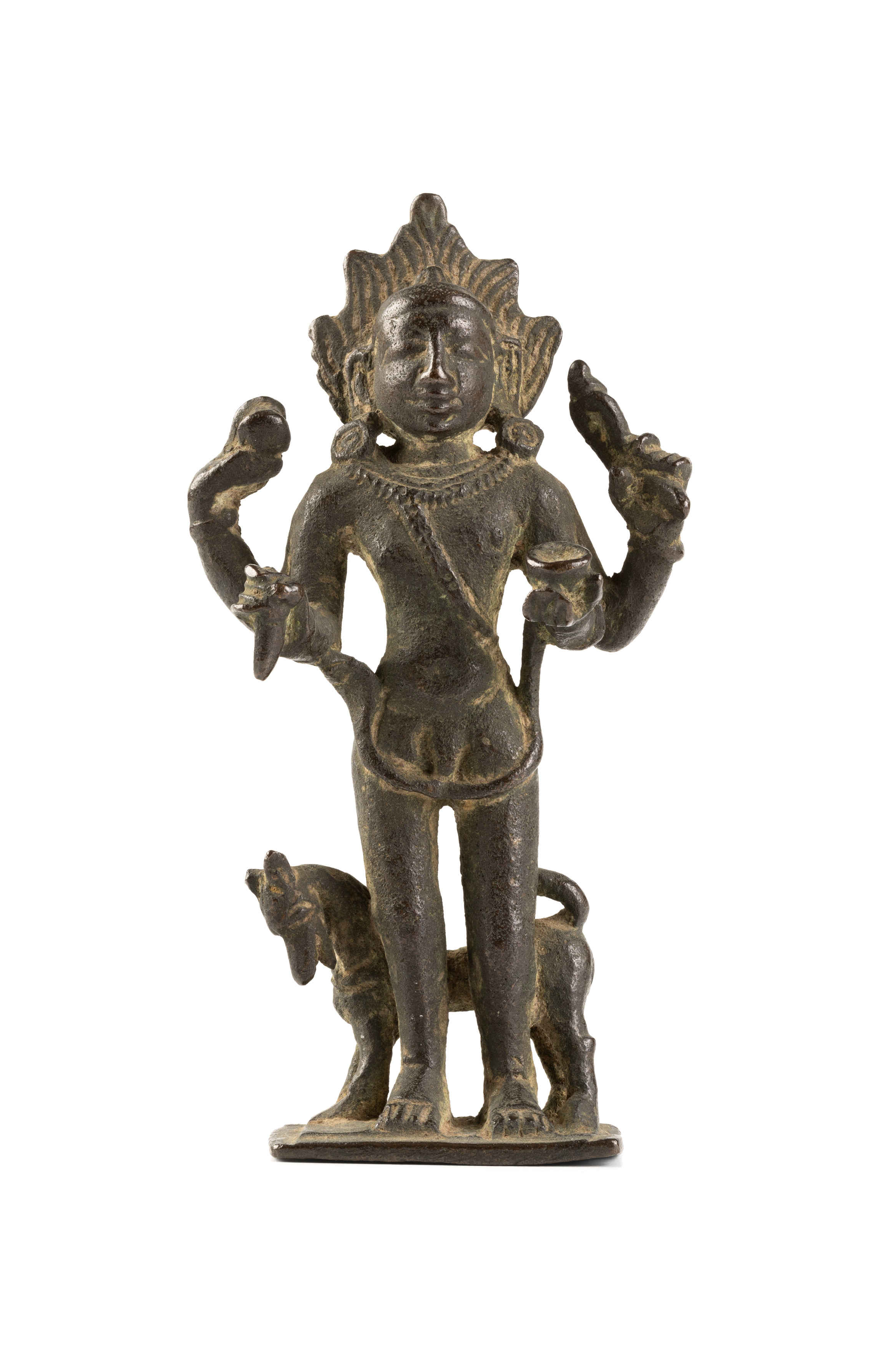 Indian bronze figure of Bhairva and Vahana.
