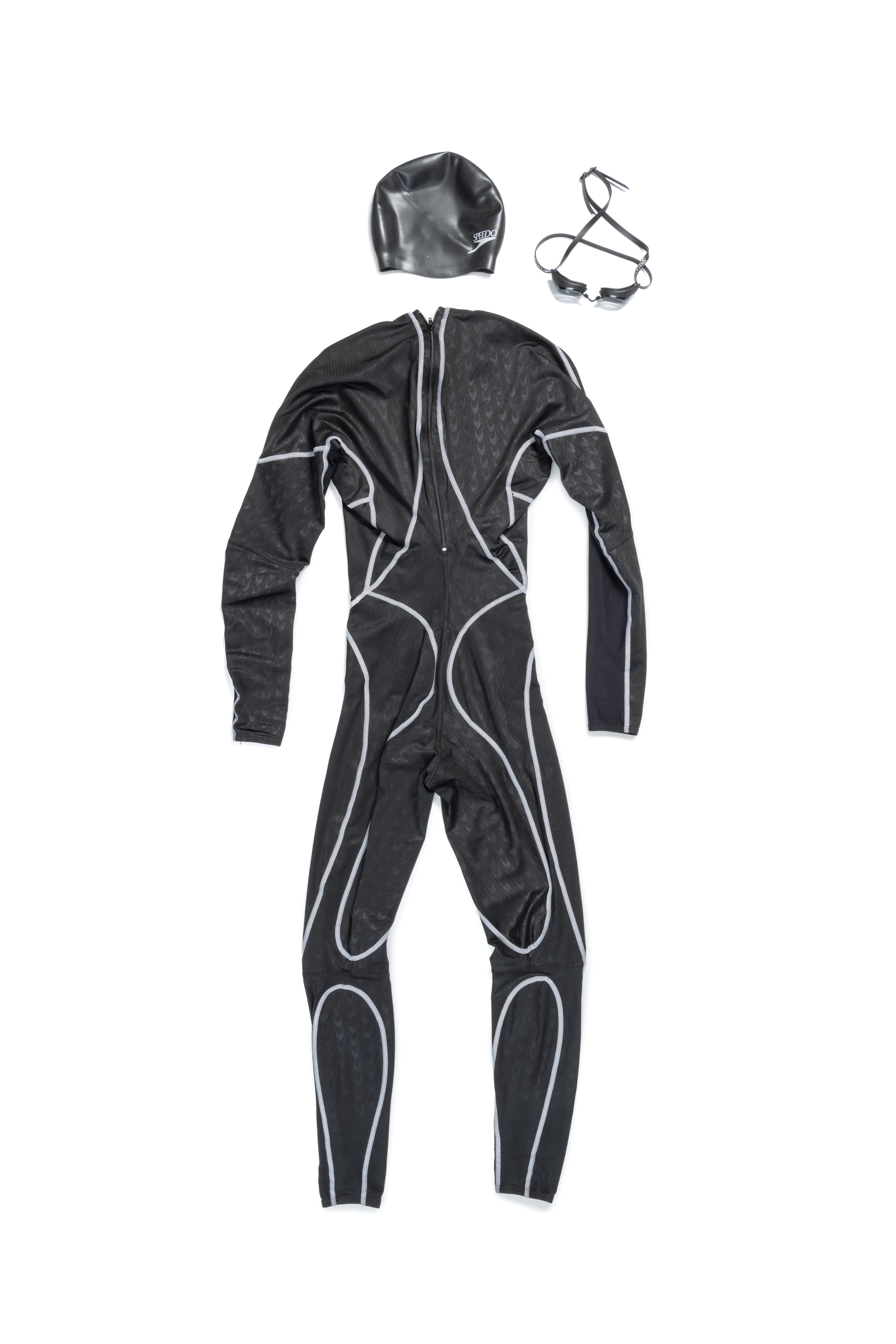 Mens Speedo 'Fastskin' swimsuit with goggles and swimming cap