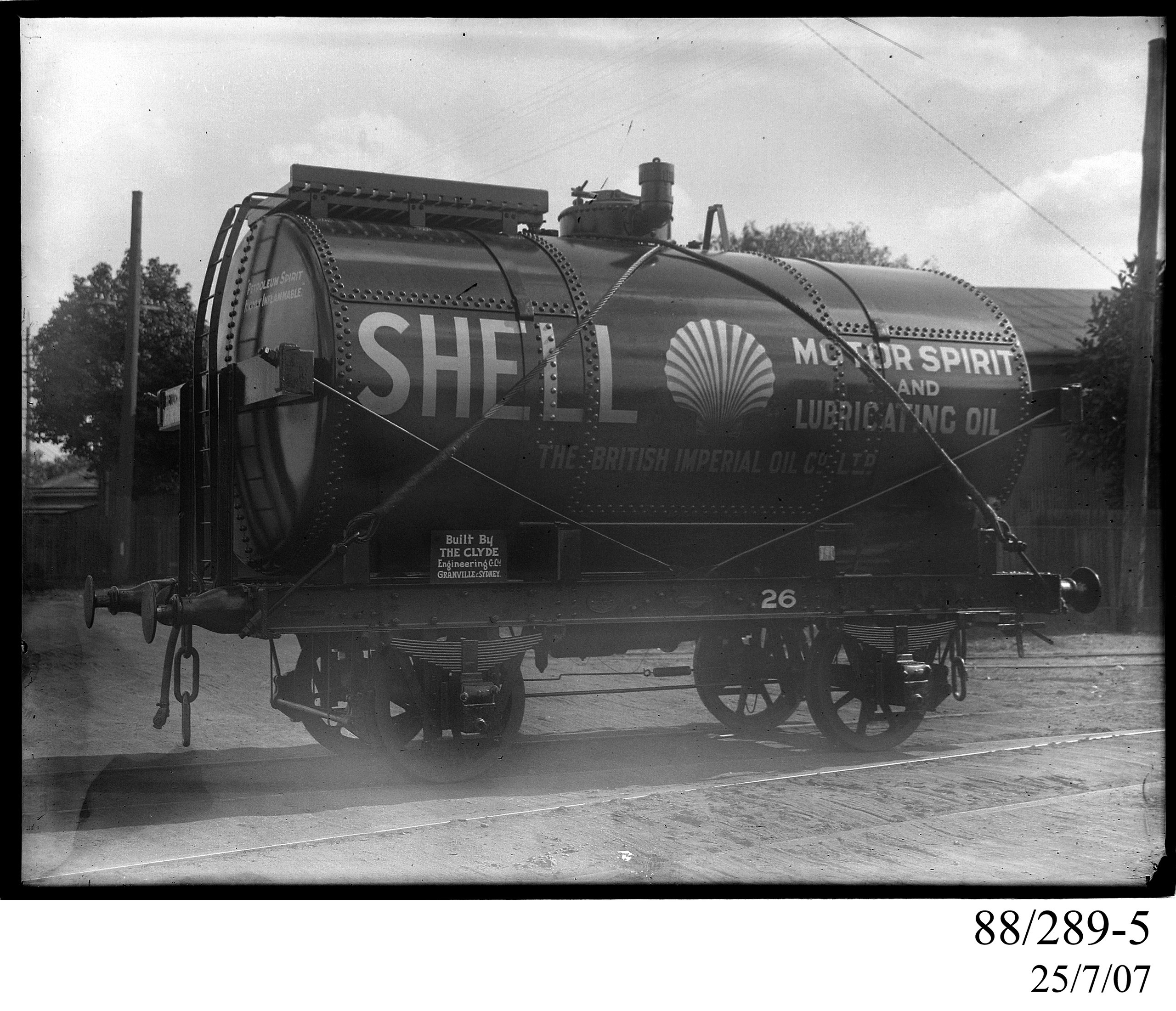 Glass plate negative of Shell railway tank wagon 26