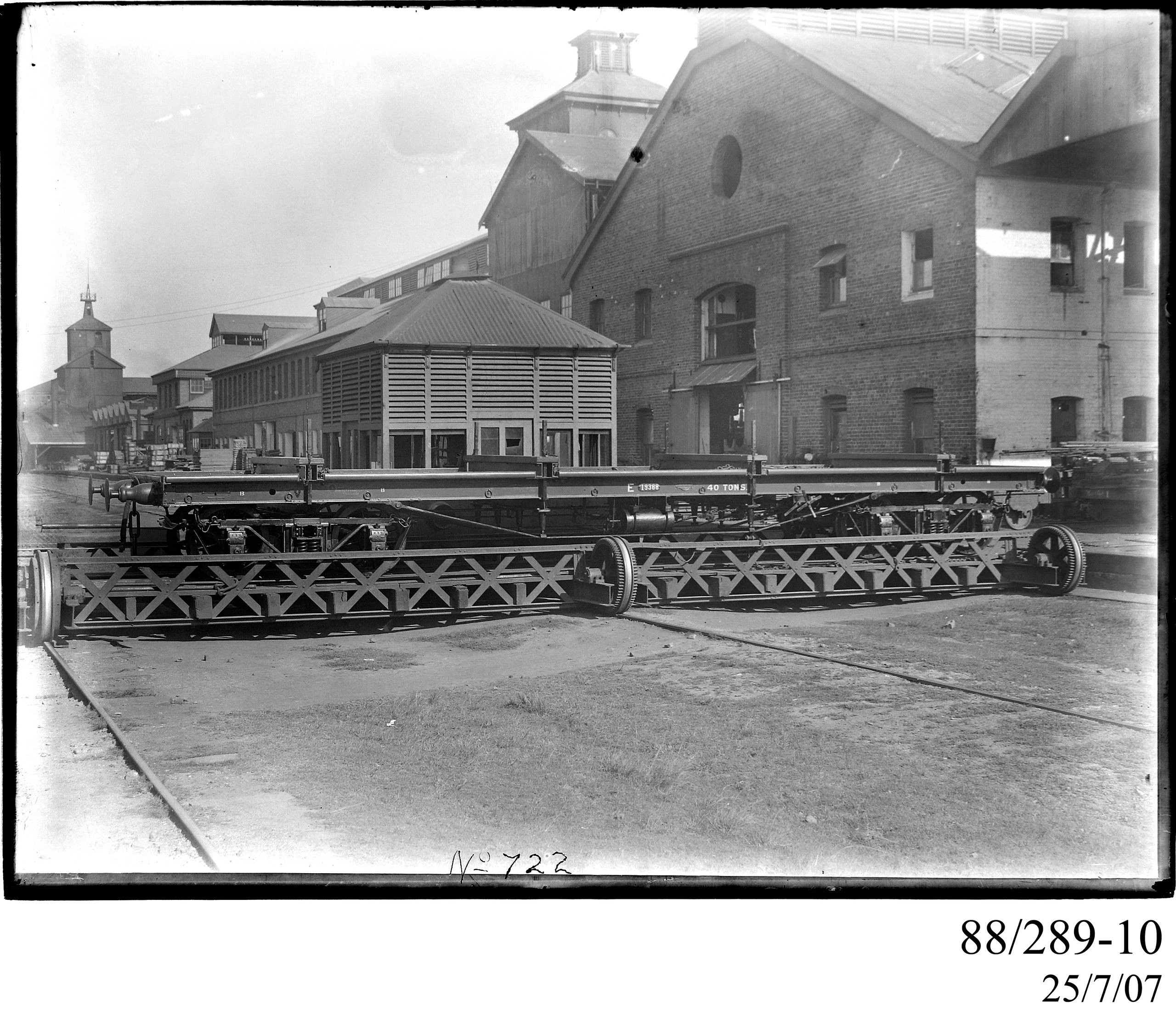 Glass plate negative of Clyde works traverser and wagon E19388