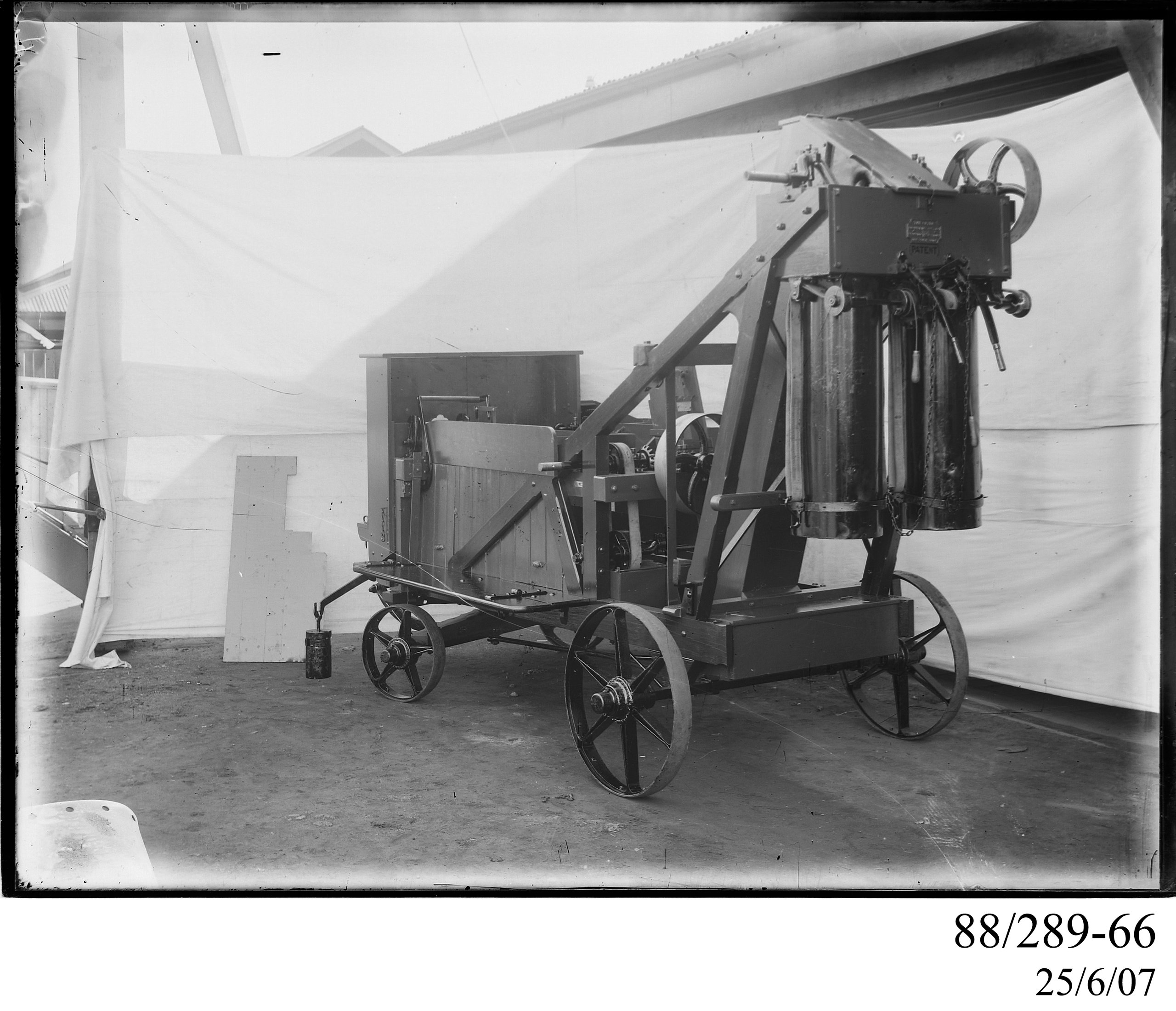 Glass plate negative of "Kalos" Clyde Engineering portable chaff cutter