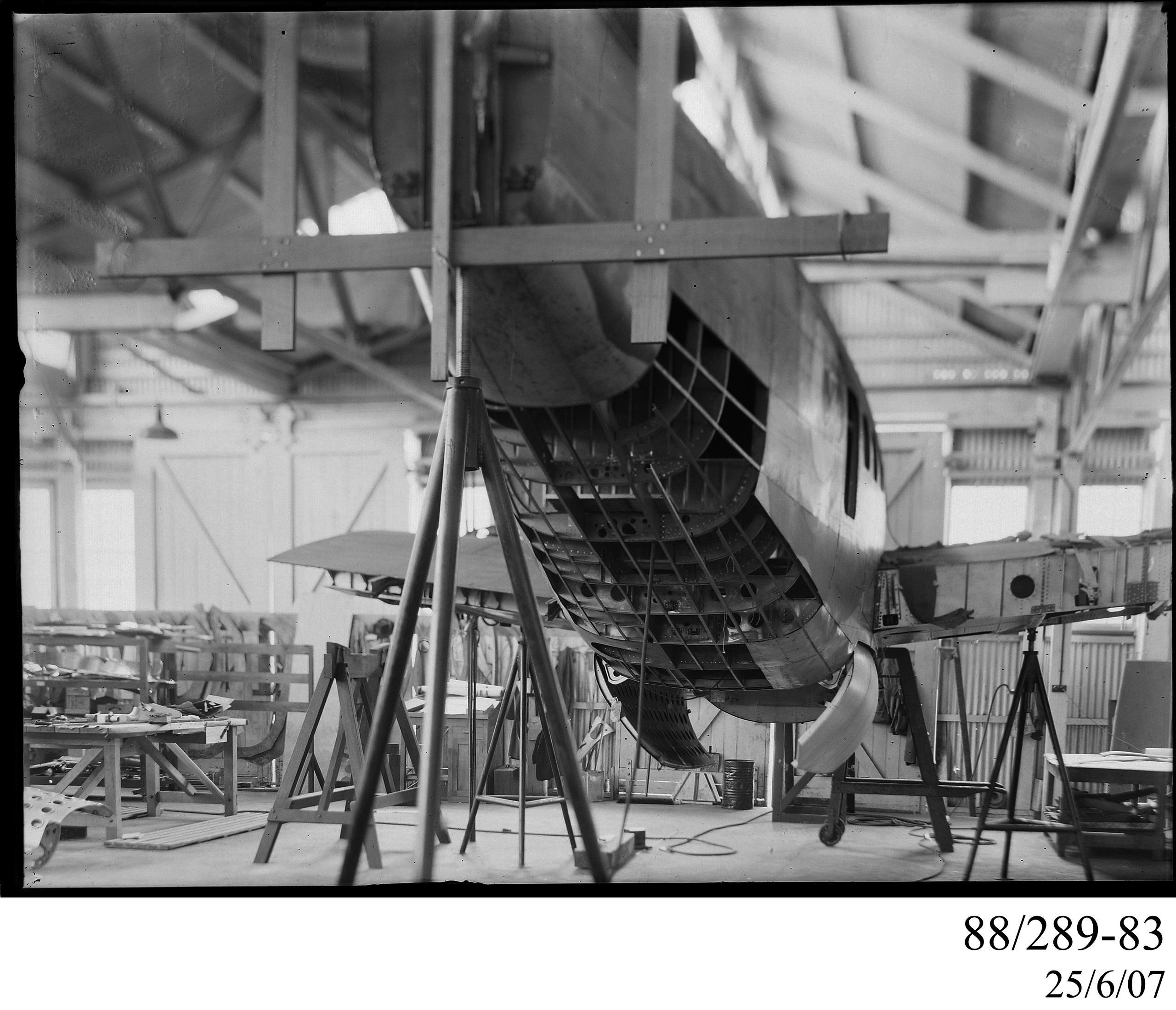 Glass plate negative of Lockheed Hudson at Aircraft Workshops of Clyde Engineering