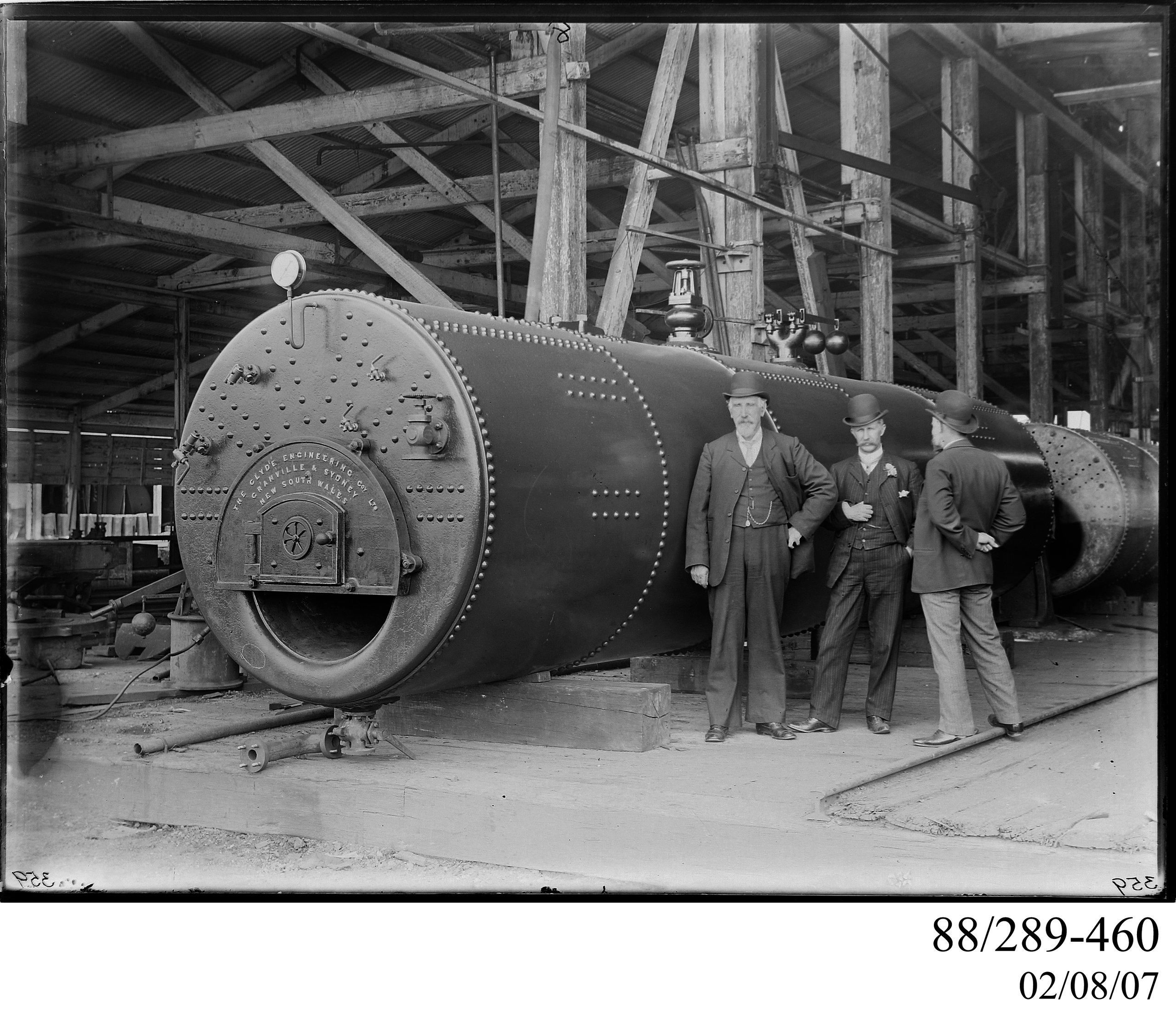 Glass plate negative of two large Cornish boilers