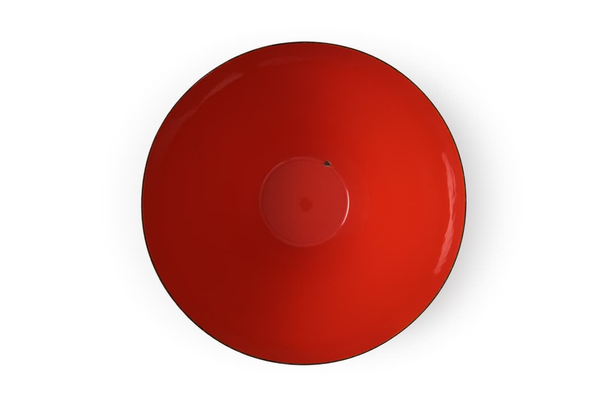 Red enamel ware bowl used by Margaret Fulton by Herbert Krenchel