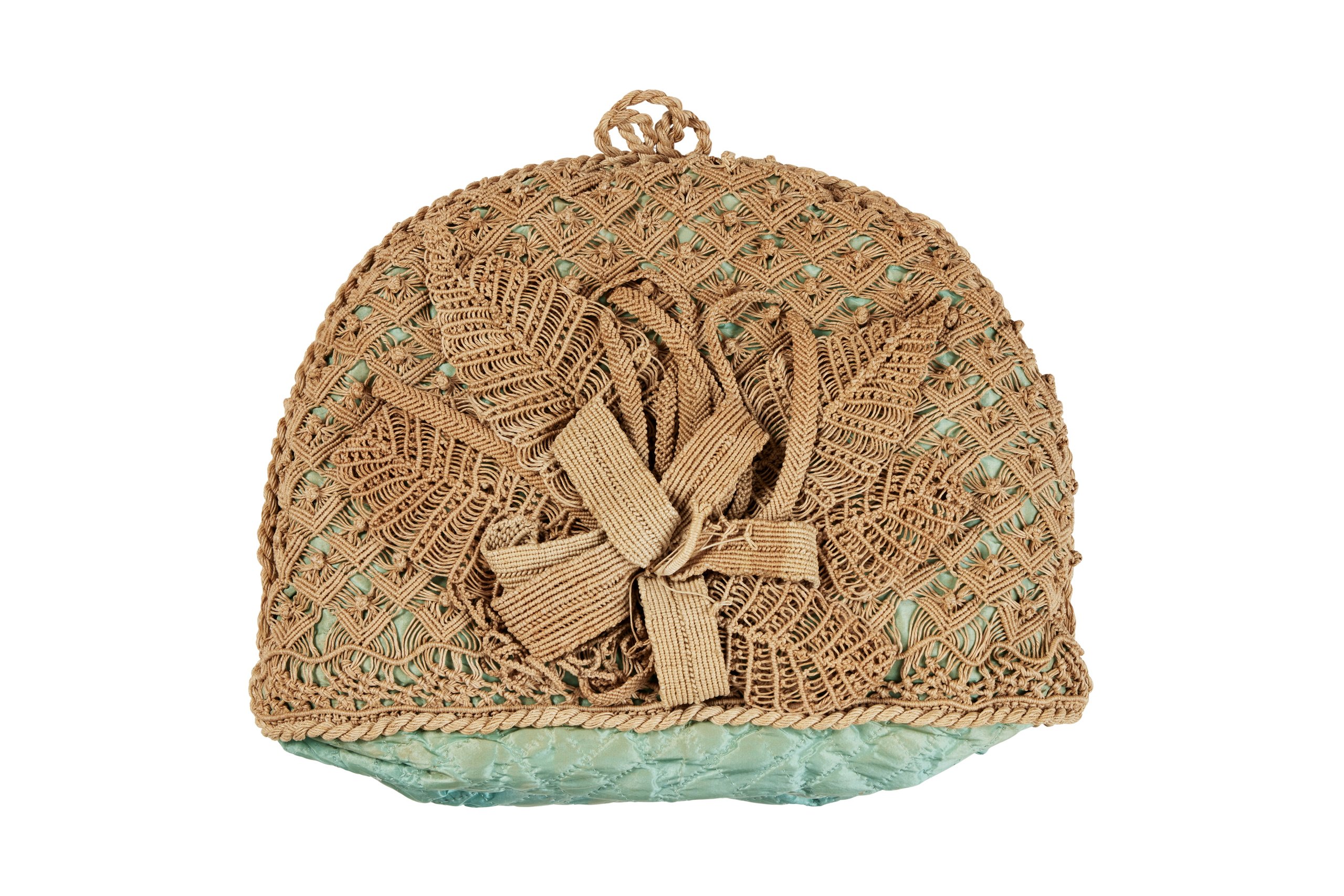 Macrame tea-cosy with Australian flora design