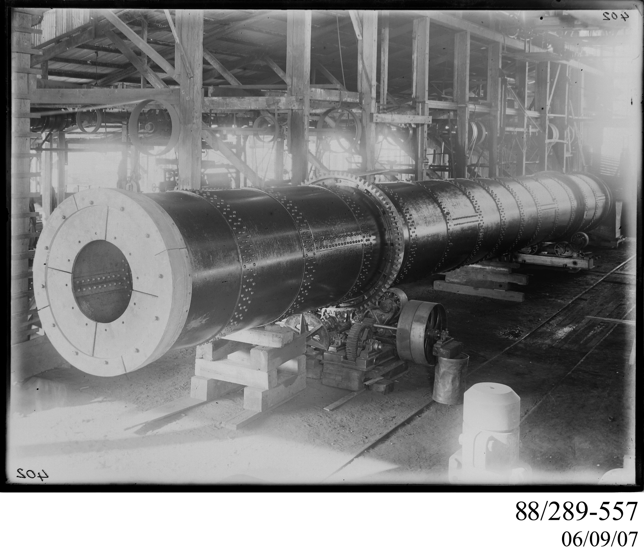 Glass plate negative of rotary kiln inside Clyde works