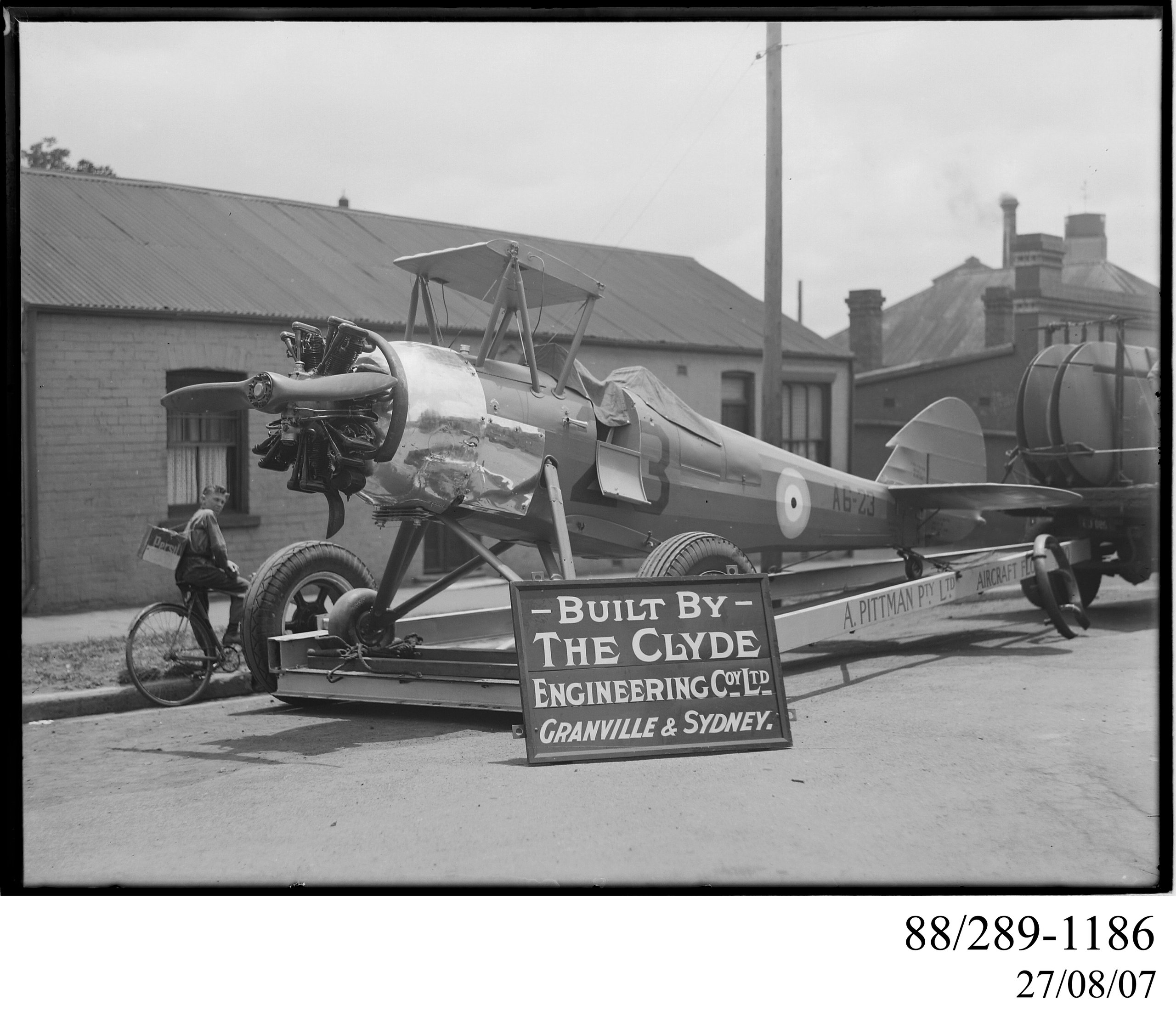 Glass plate negative of Avro cadet trainer A6-23