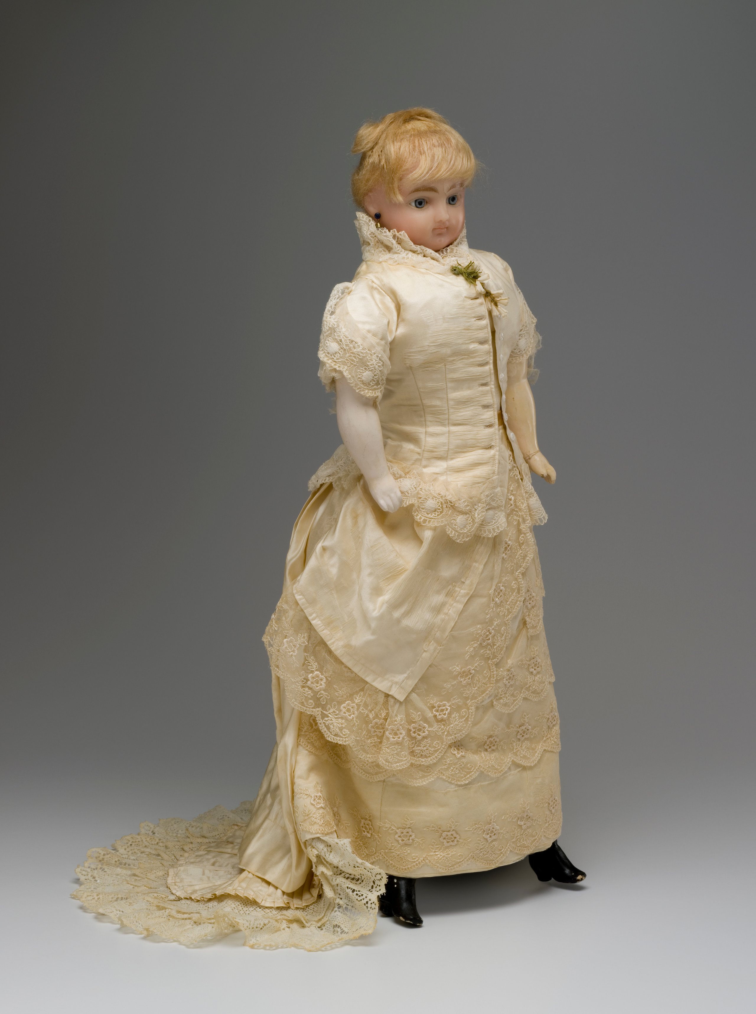 Bride doll with wax face and porcelain arms and legs