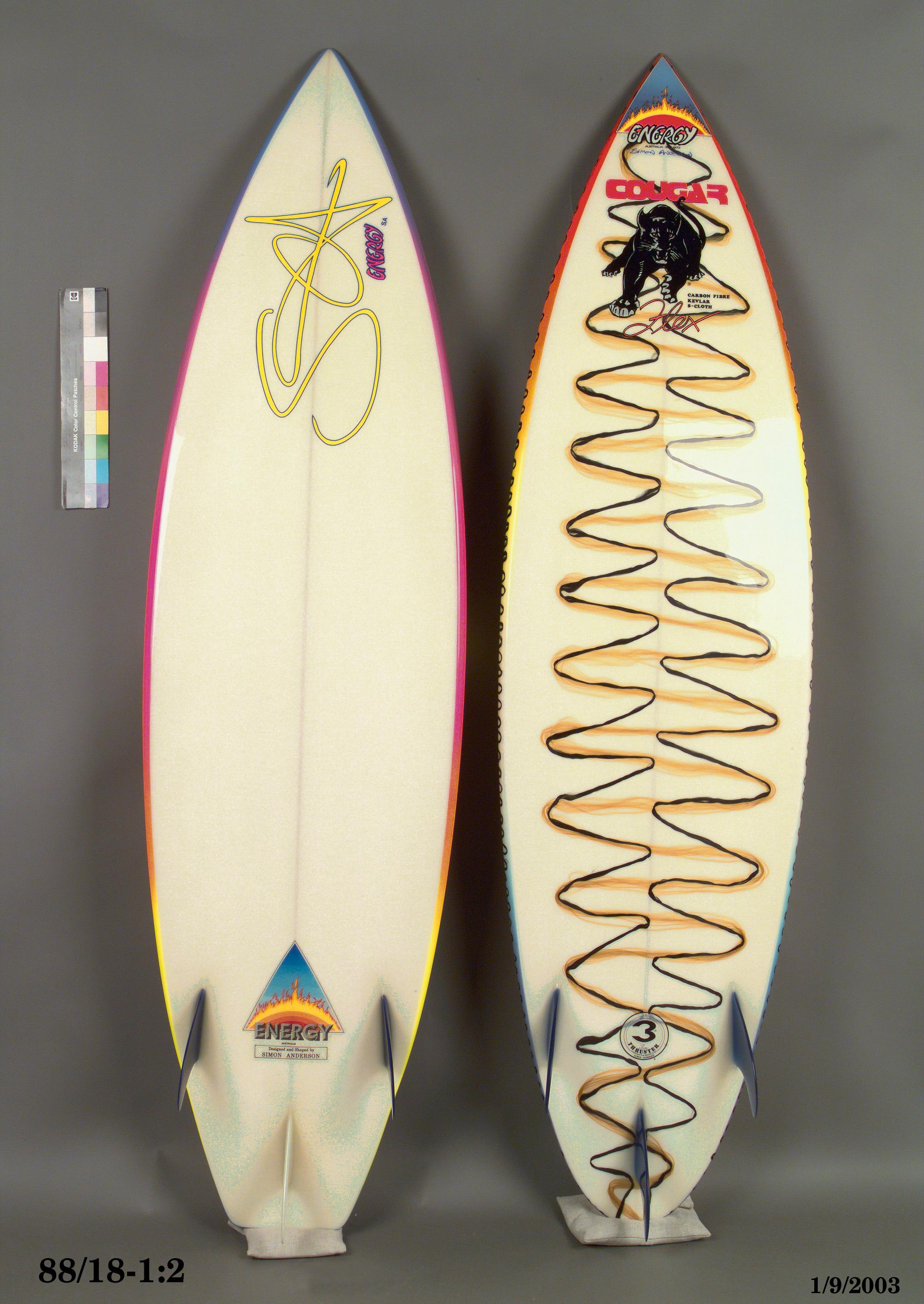 Three fin 'thruster' surfboards by Energy Surfboards