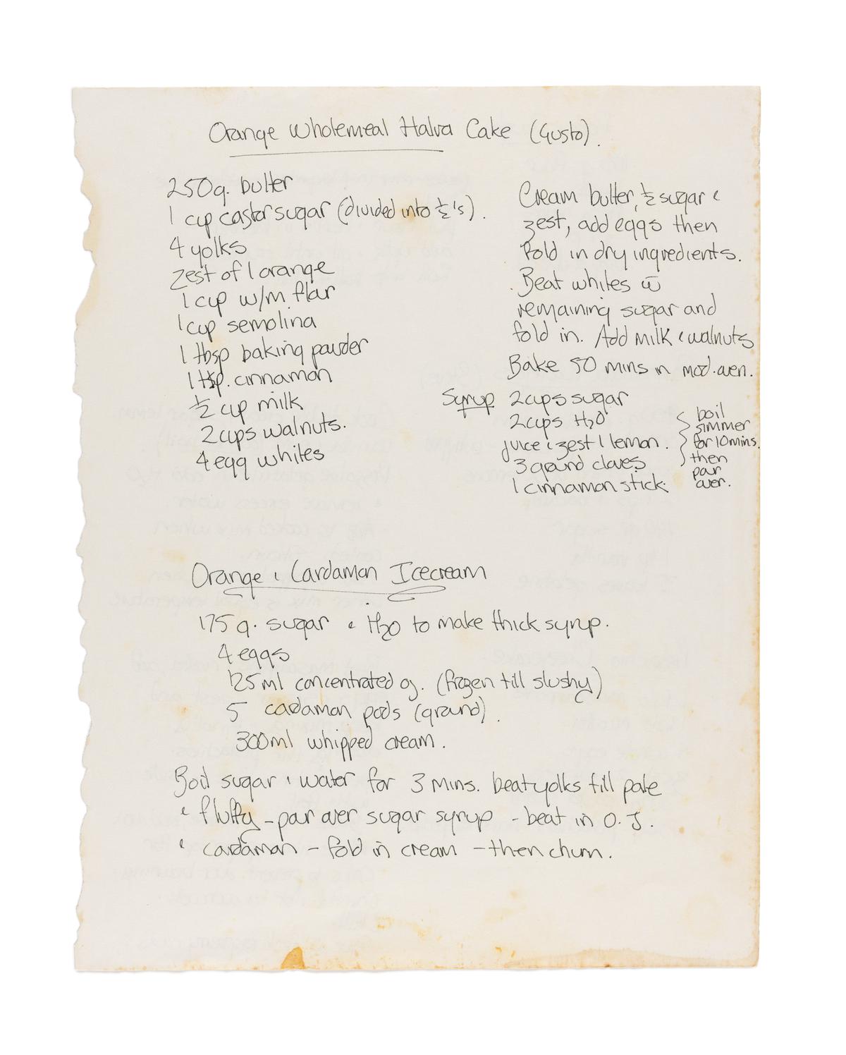 Recipes handwritten by chef Michele Cranston by chef Michele Cranston
