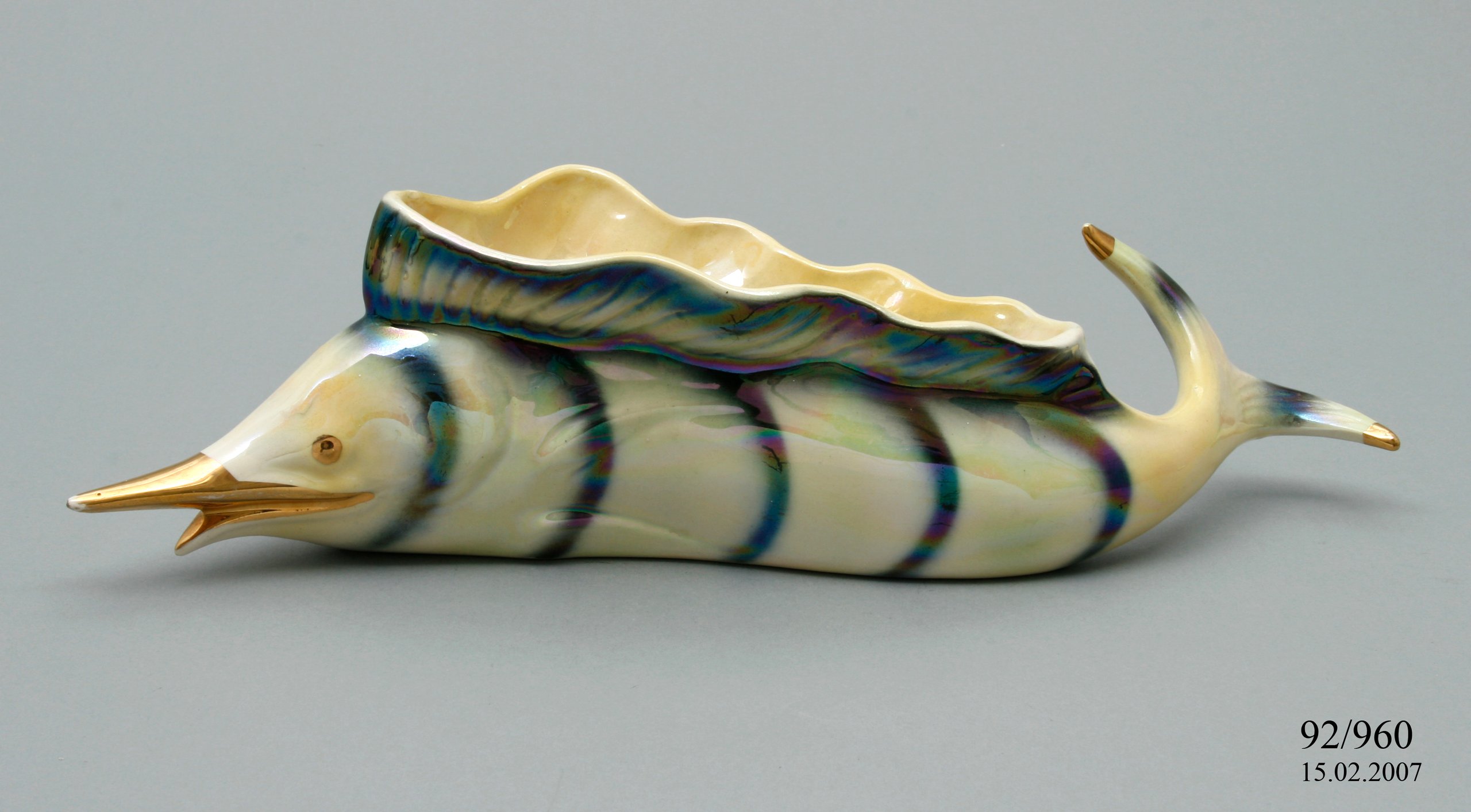A Pates Potteries slip-cast vase in the shape of a swordfish.