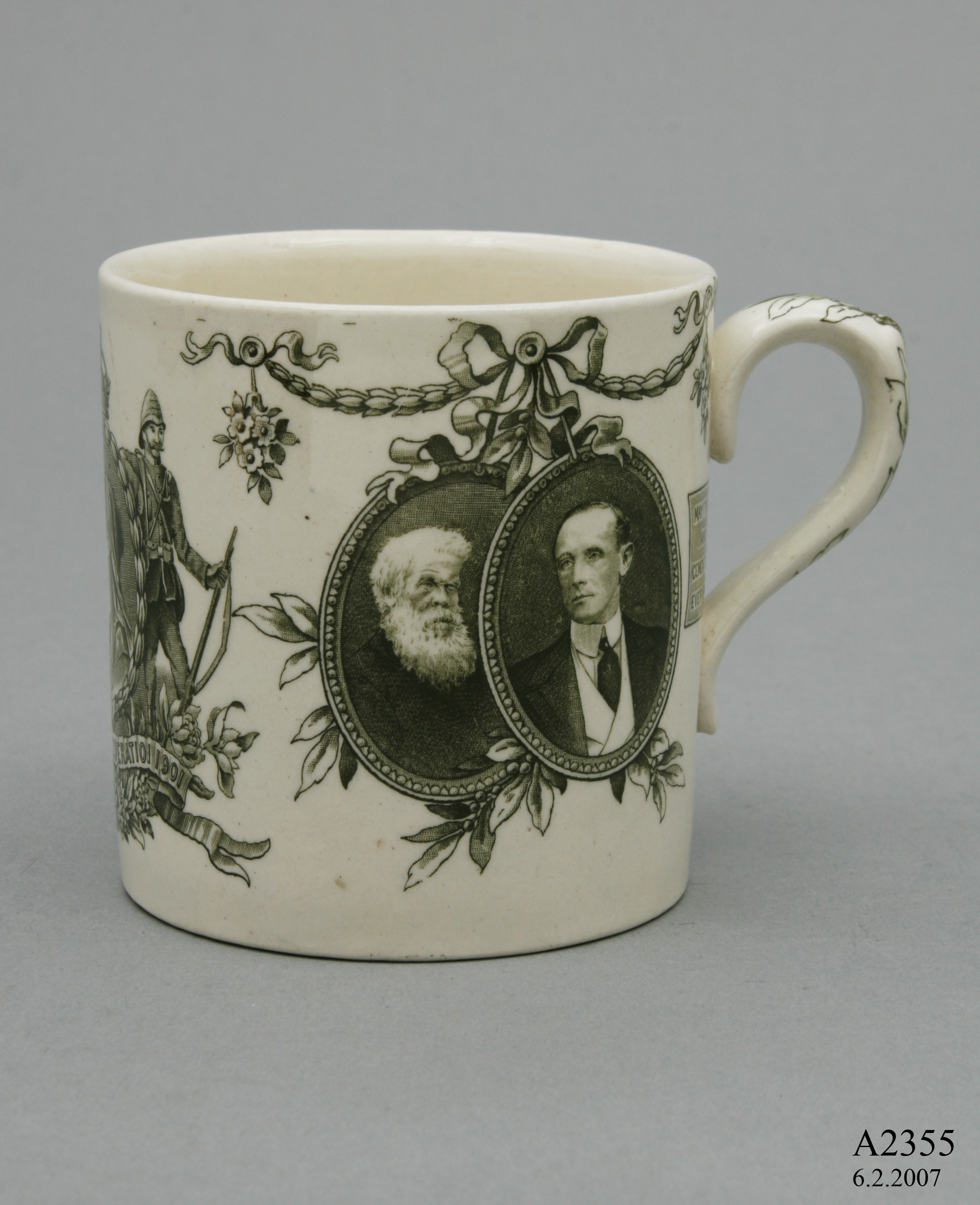 Commemorative earthenware mug made by Doulton & Co
