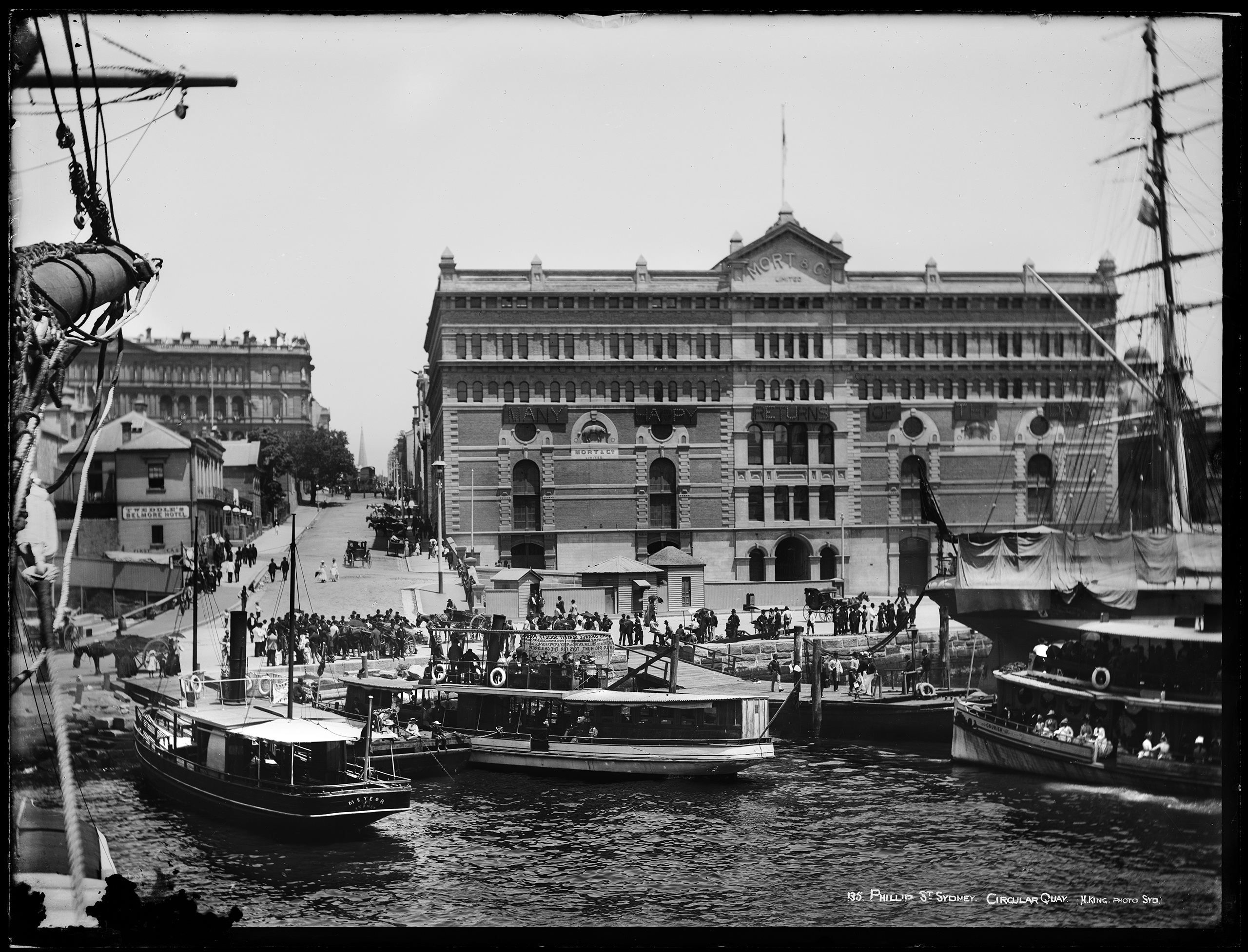 Glass plate negative of Mort & Co. wool store, Circular Quay, Sydney, 1887-1889