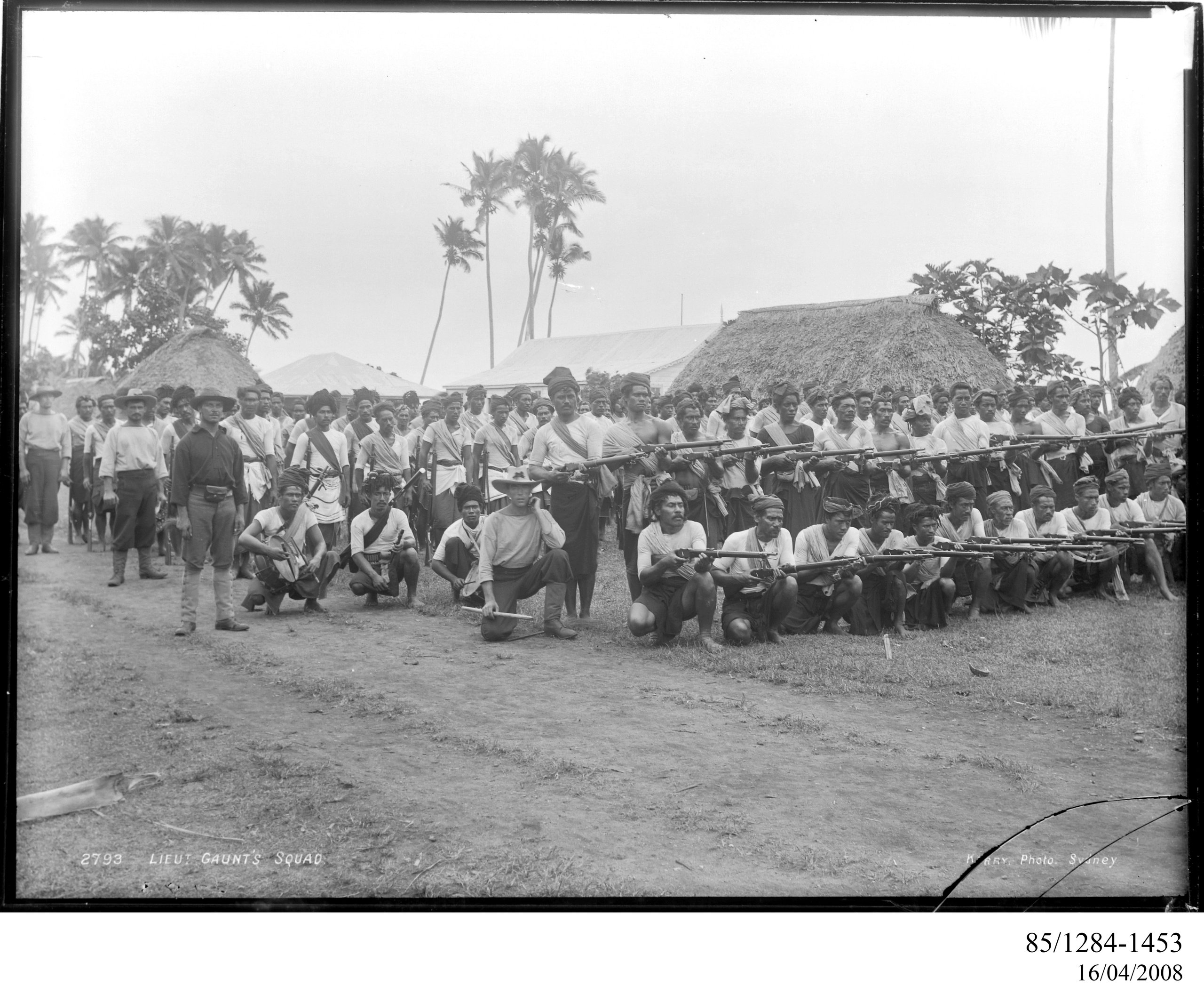 Lieutenant Gaunt, sailors and some of Malietoa's supporters, Upolu, Samoa, 1899