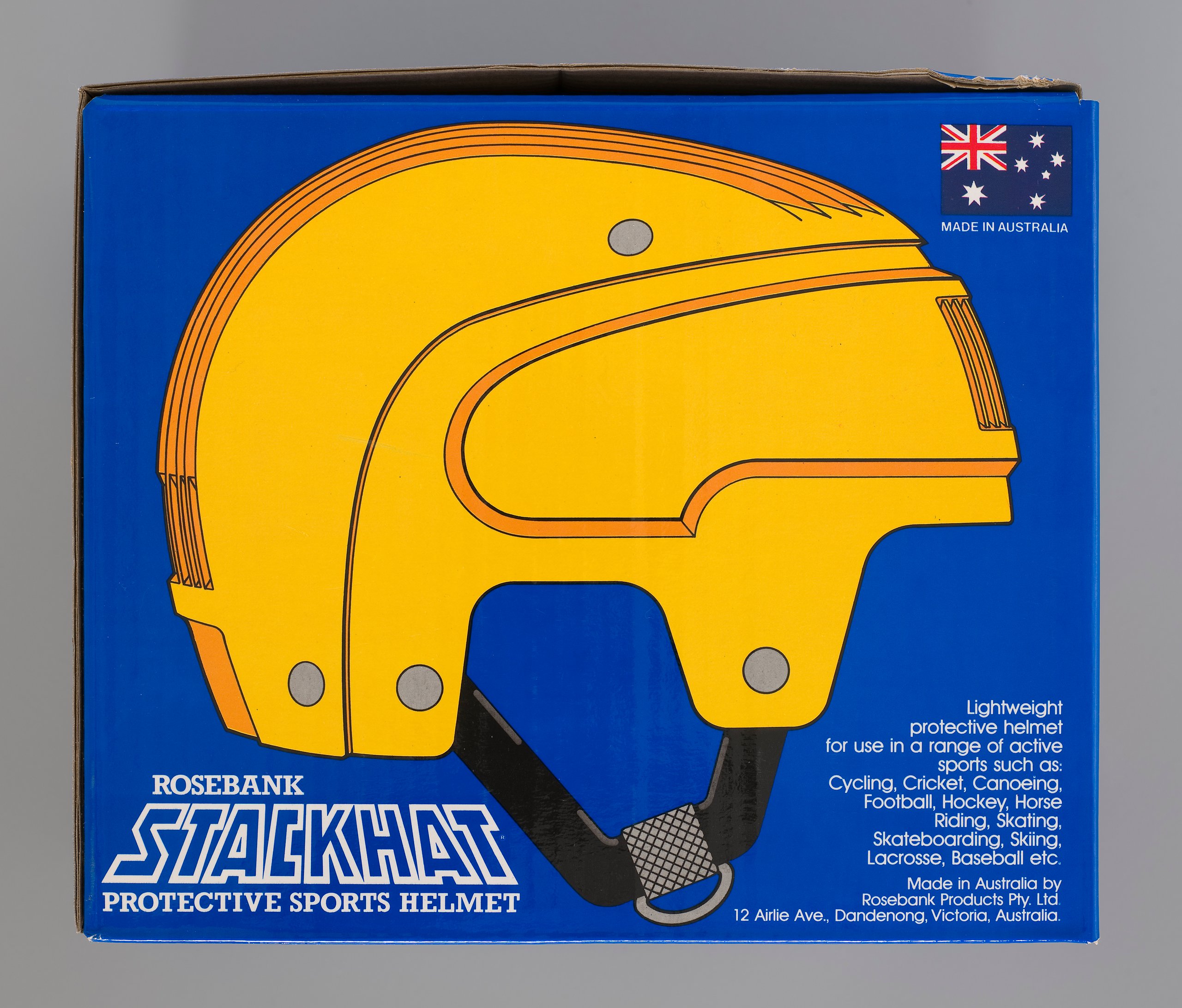 'Stackhat' protective sports helmet and packaging