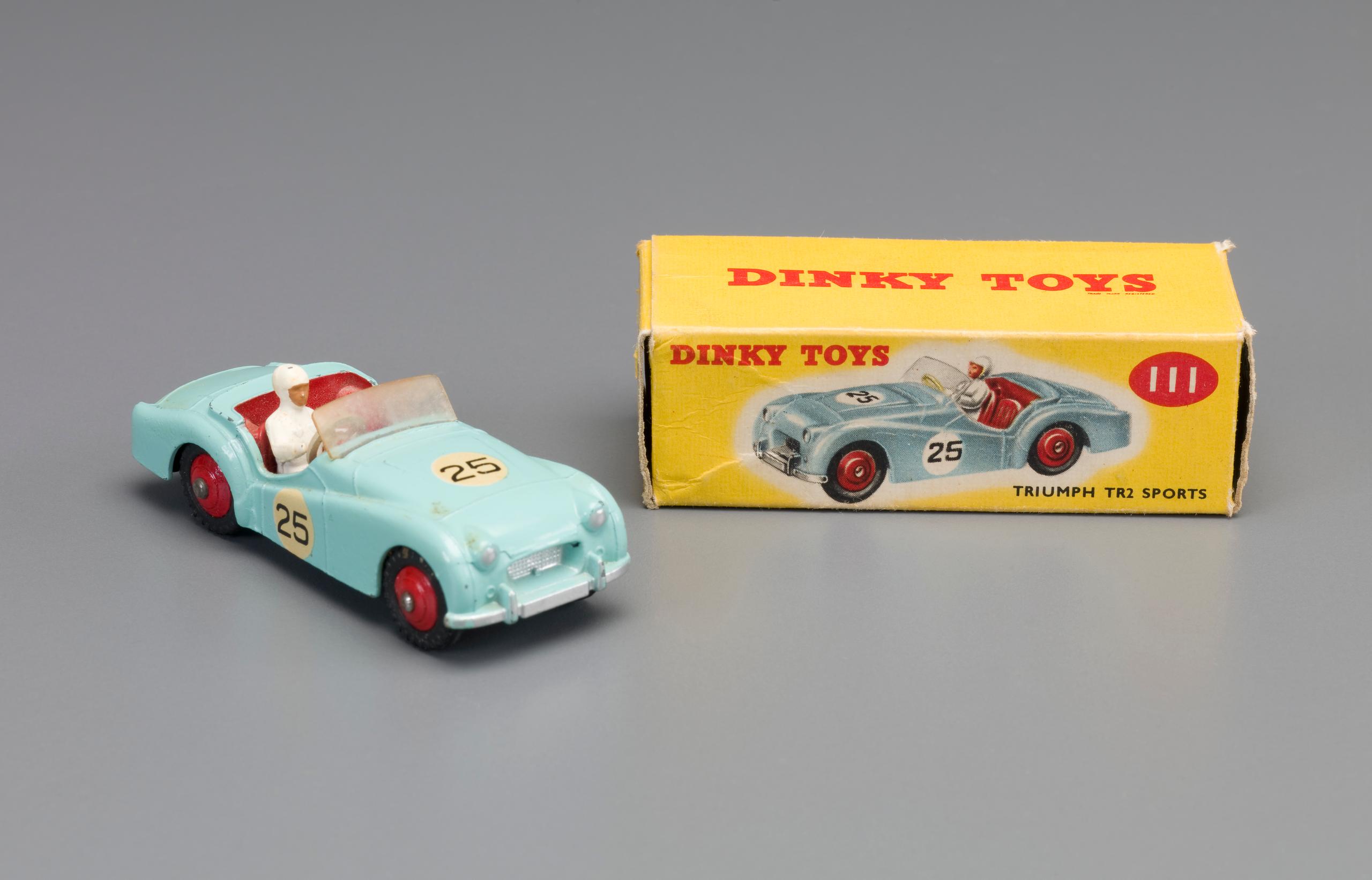 Powerhouse Collection Dinky Toys Triumph TR2 toy racing car and box