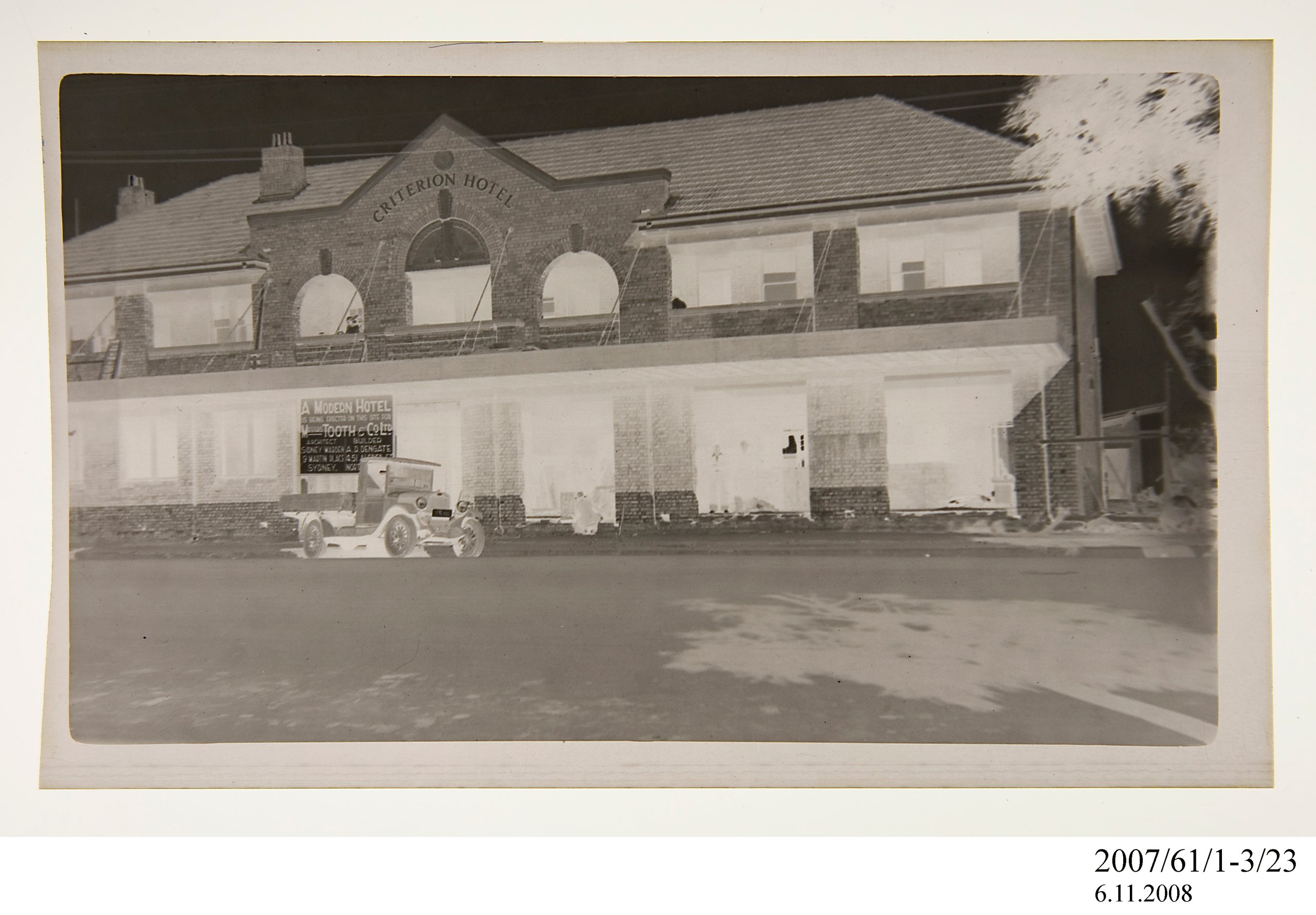 Negative of Criterion Hotel under construction, Moree