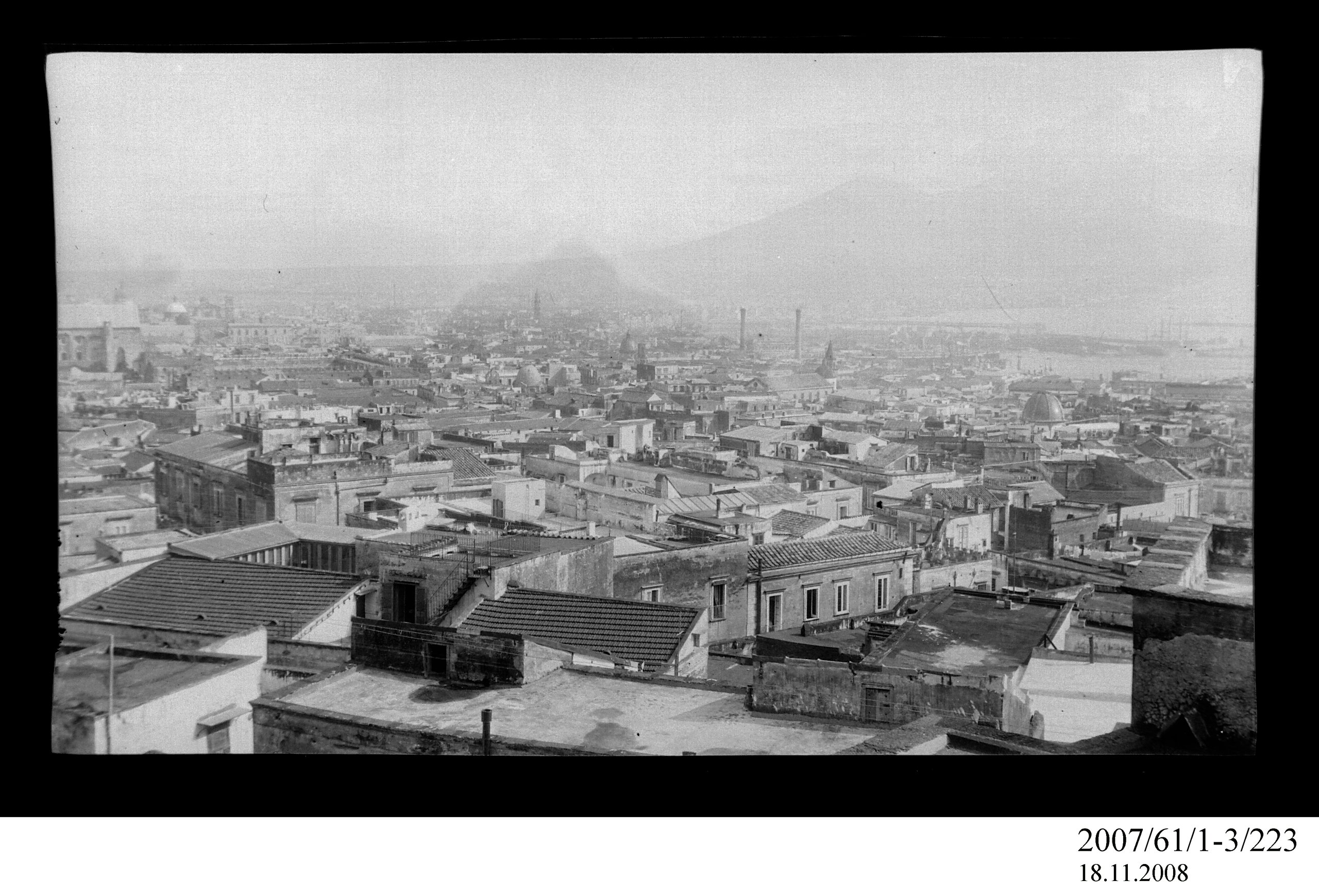 Negative of Mount Vesuvius from a tourist lookout photographed by Sidney Warden