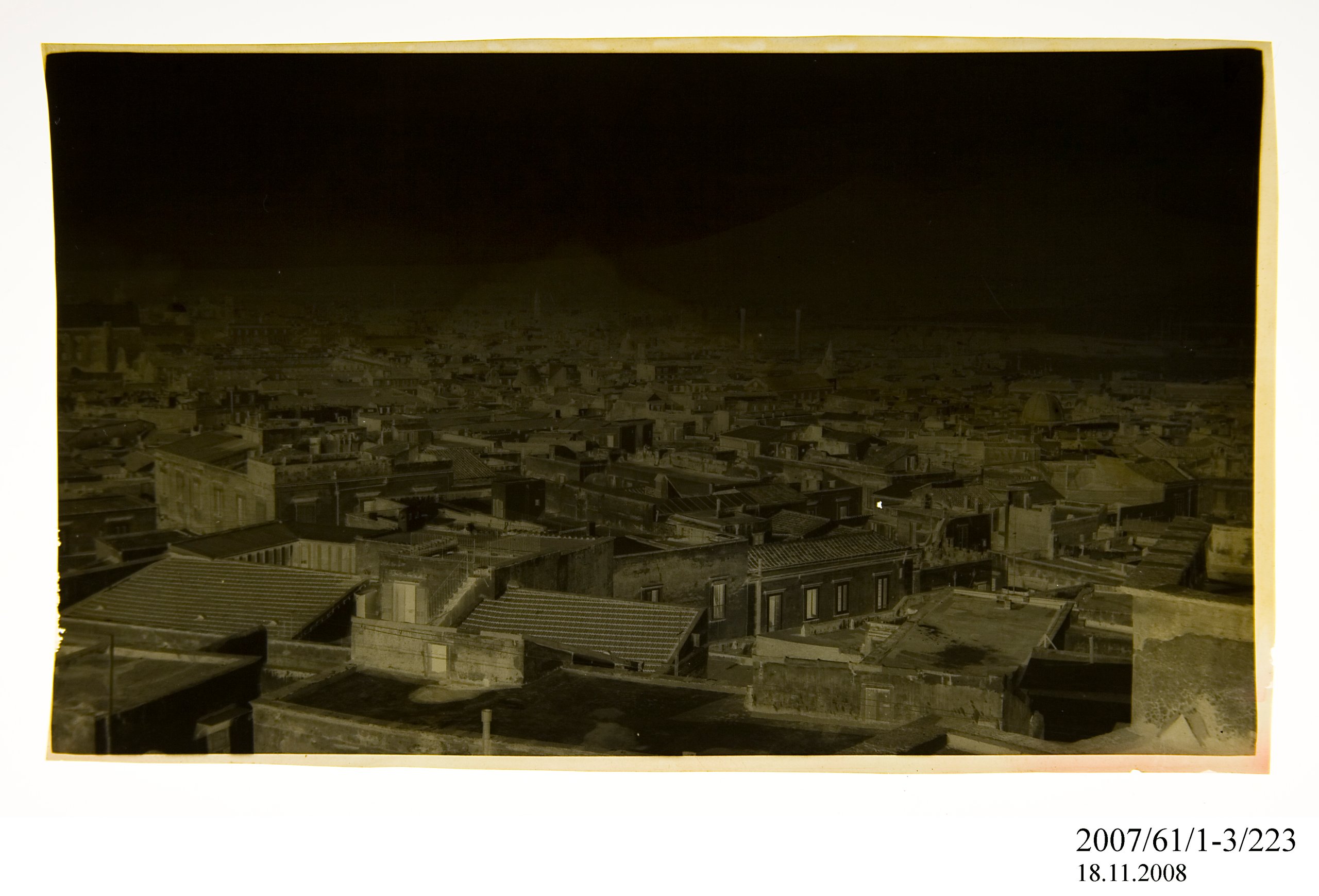 Negative of Mount Vesuvius from a tourist lookout photographed by Sidney Warden
