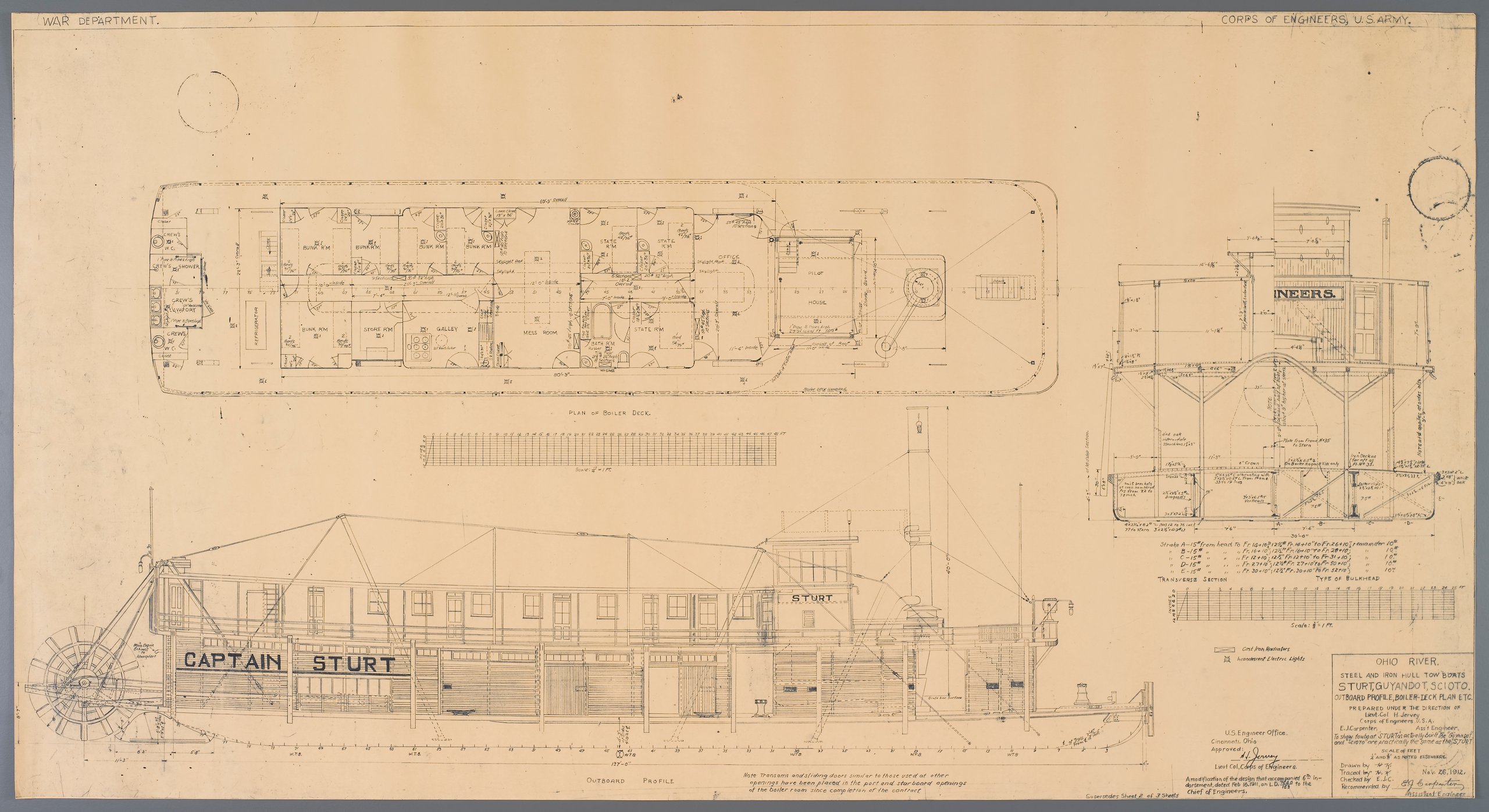 Copy of engineering drawing of Murray River paddle steamer SS 'Captain Sturt', 1912