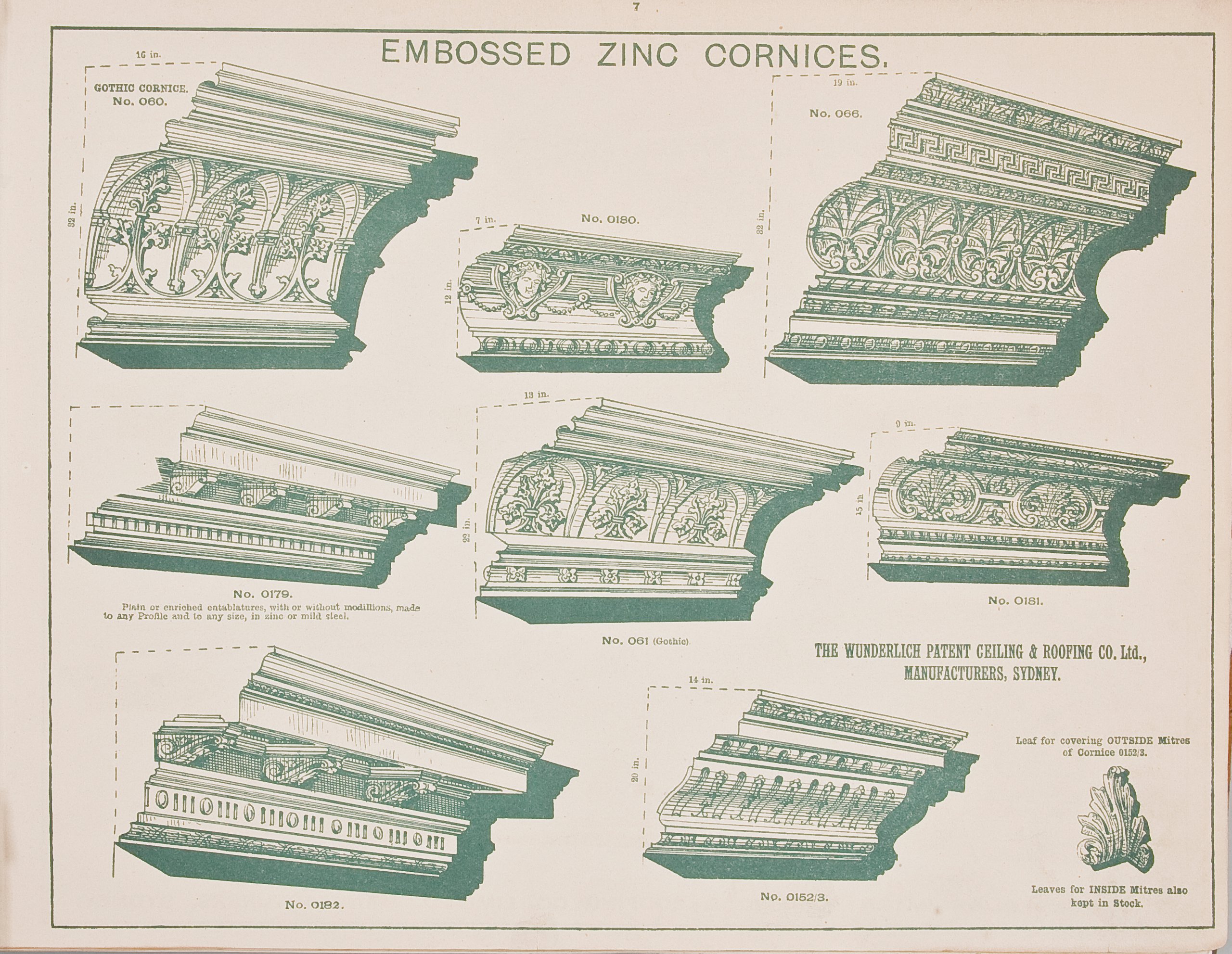 Page from Wunderlich catalogue 'Patent Embossed Zinc Ceilings'