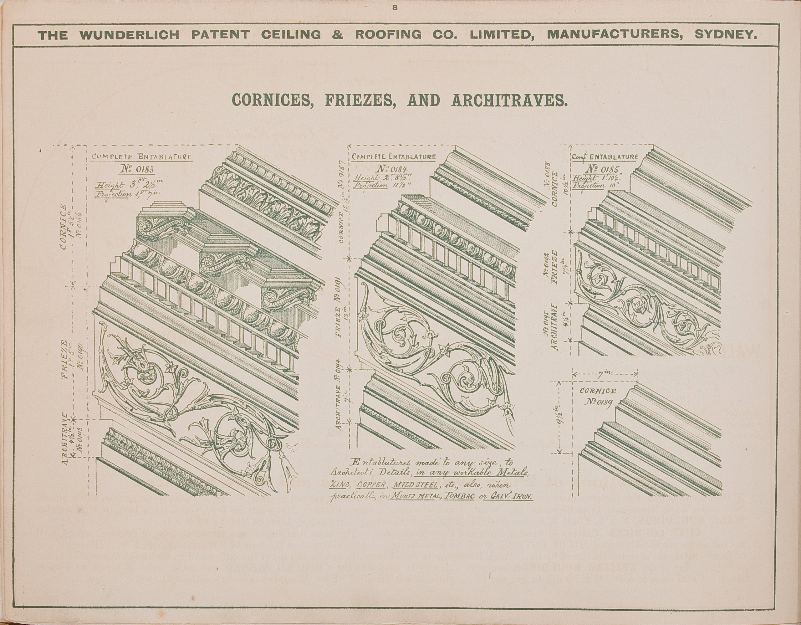 Page from Wunderlich catalogue 'Patent Embossed Zinc Ceilings'
