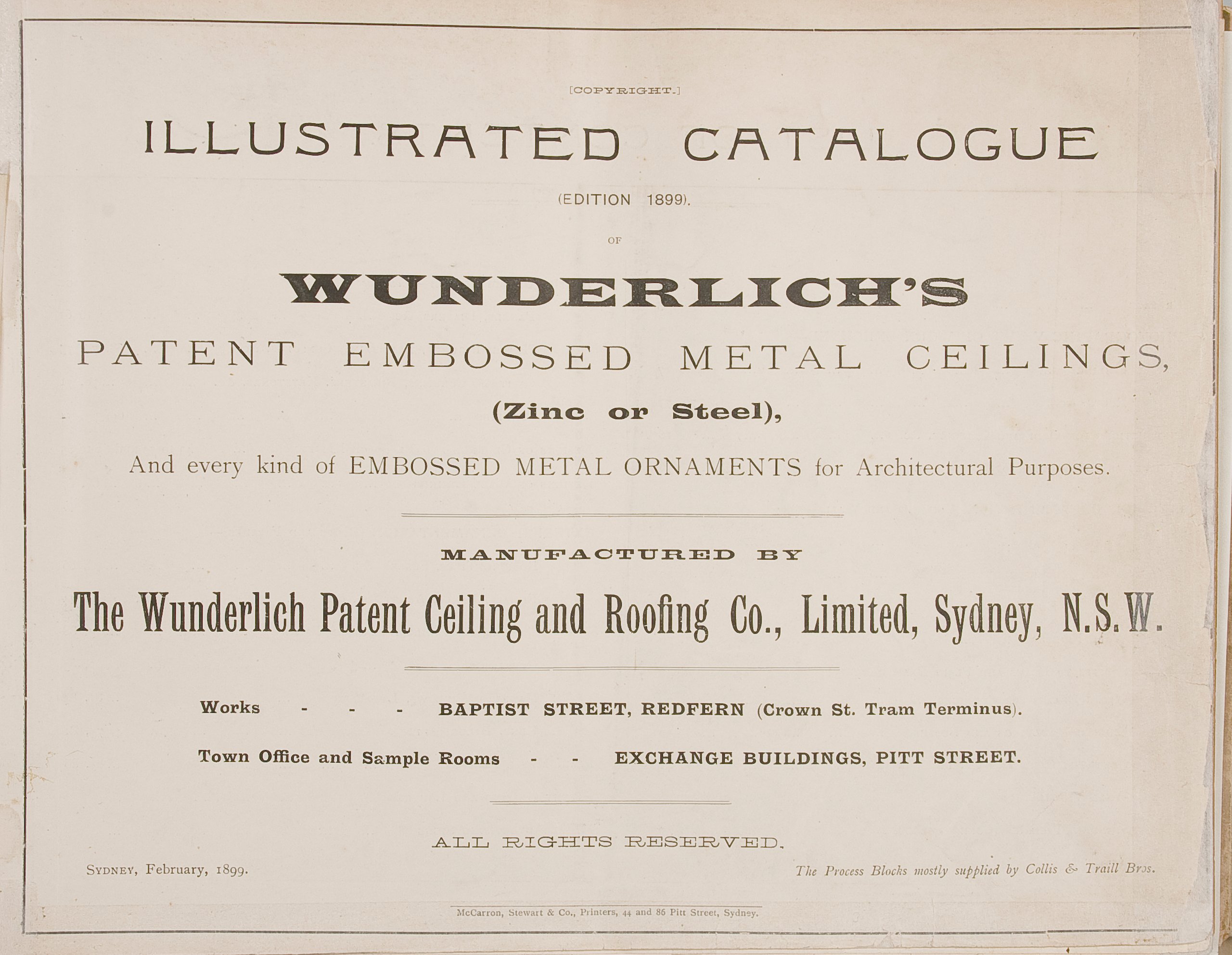 Page from catalogue of Wunderlich 'Patent Embossed Metal Ceilings'
