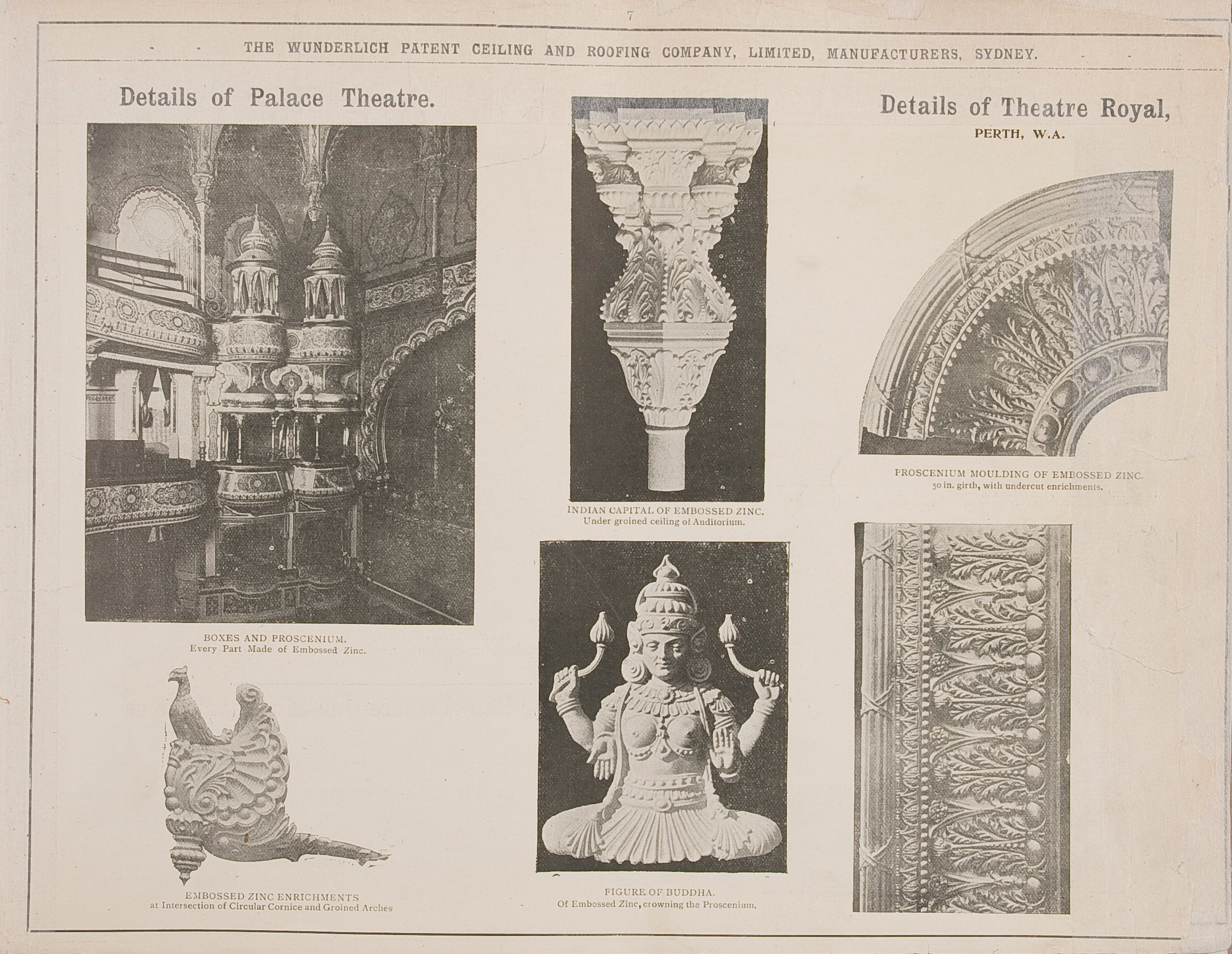 Page from catalogue of Wunderlich 'Patent Embossed Metal Ceilings'