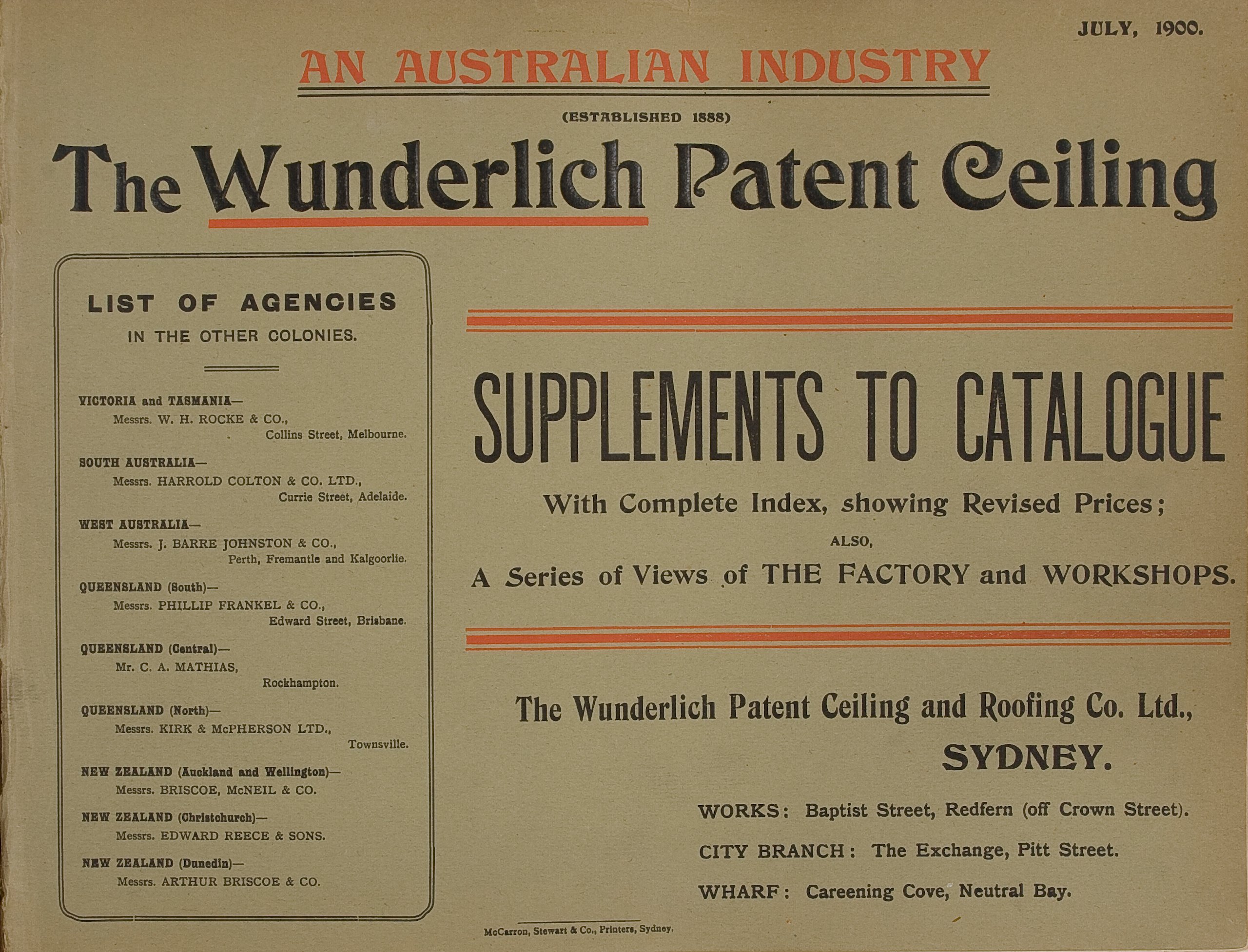 Front cover from catalogue of Wunderlich 'Supplements'