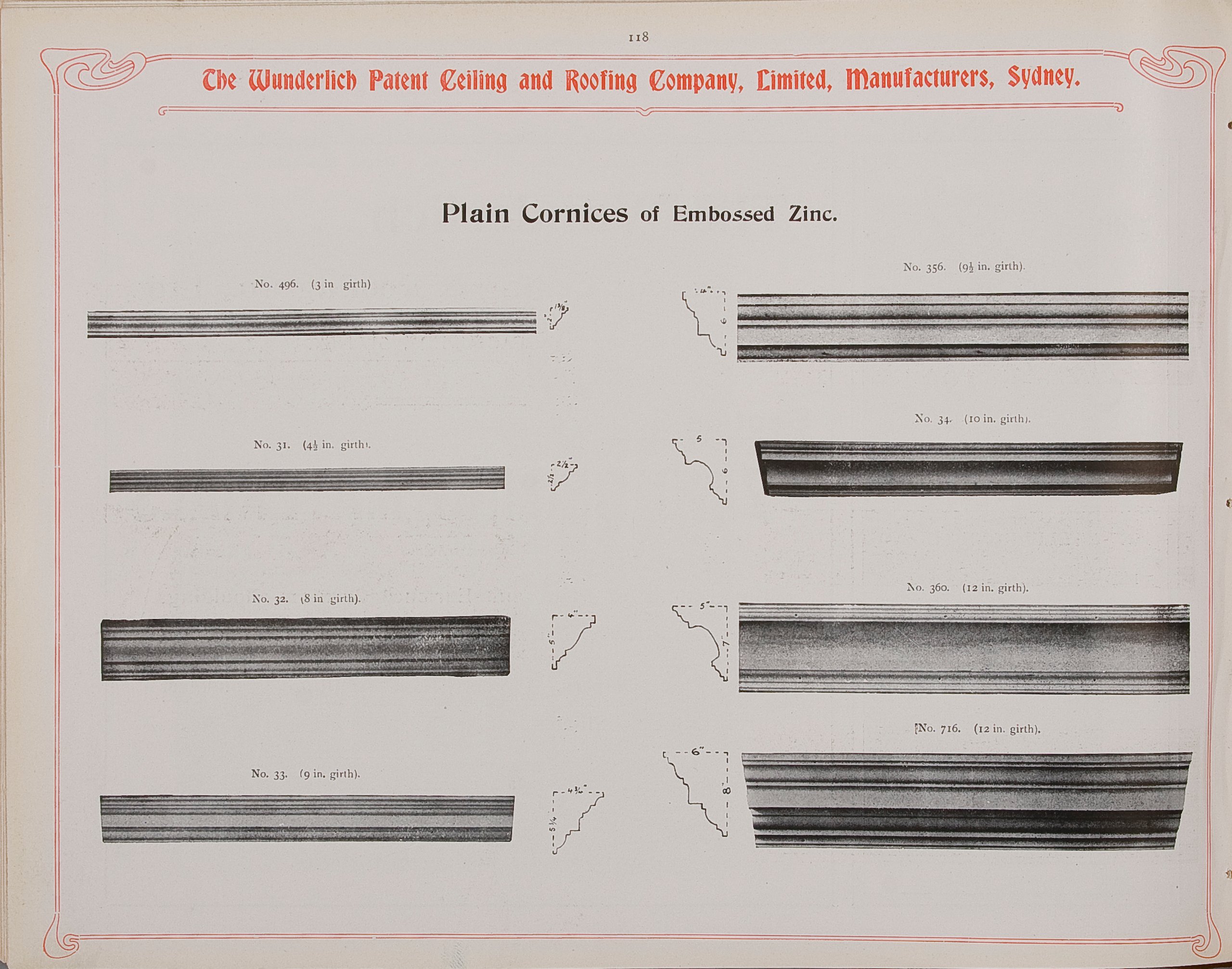 Page from Wunderlich catalogue 'Zinc Ceiling Materials'