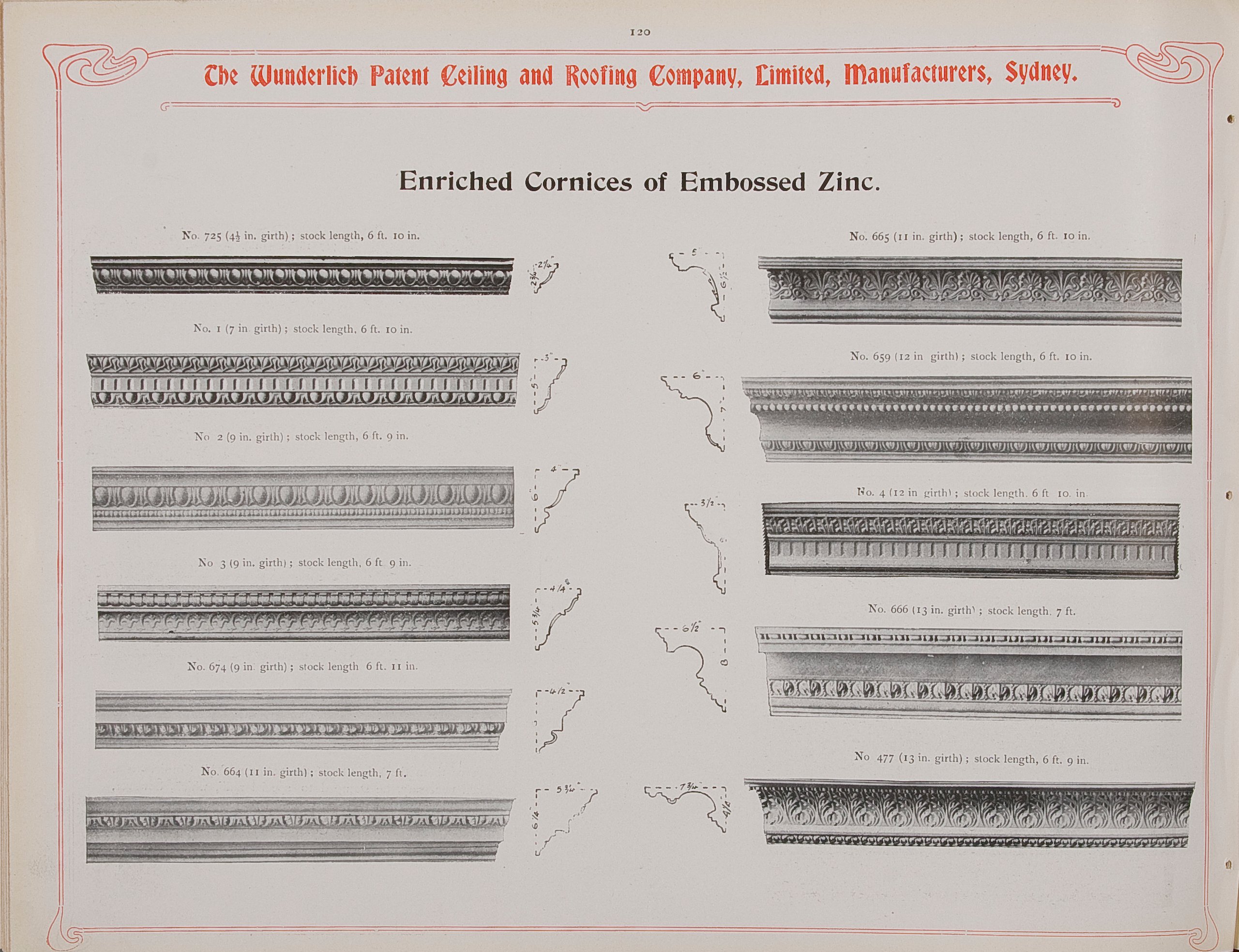 Page from Wunderlich catalogue 'Zinc Ceiling Materials'