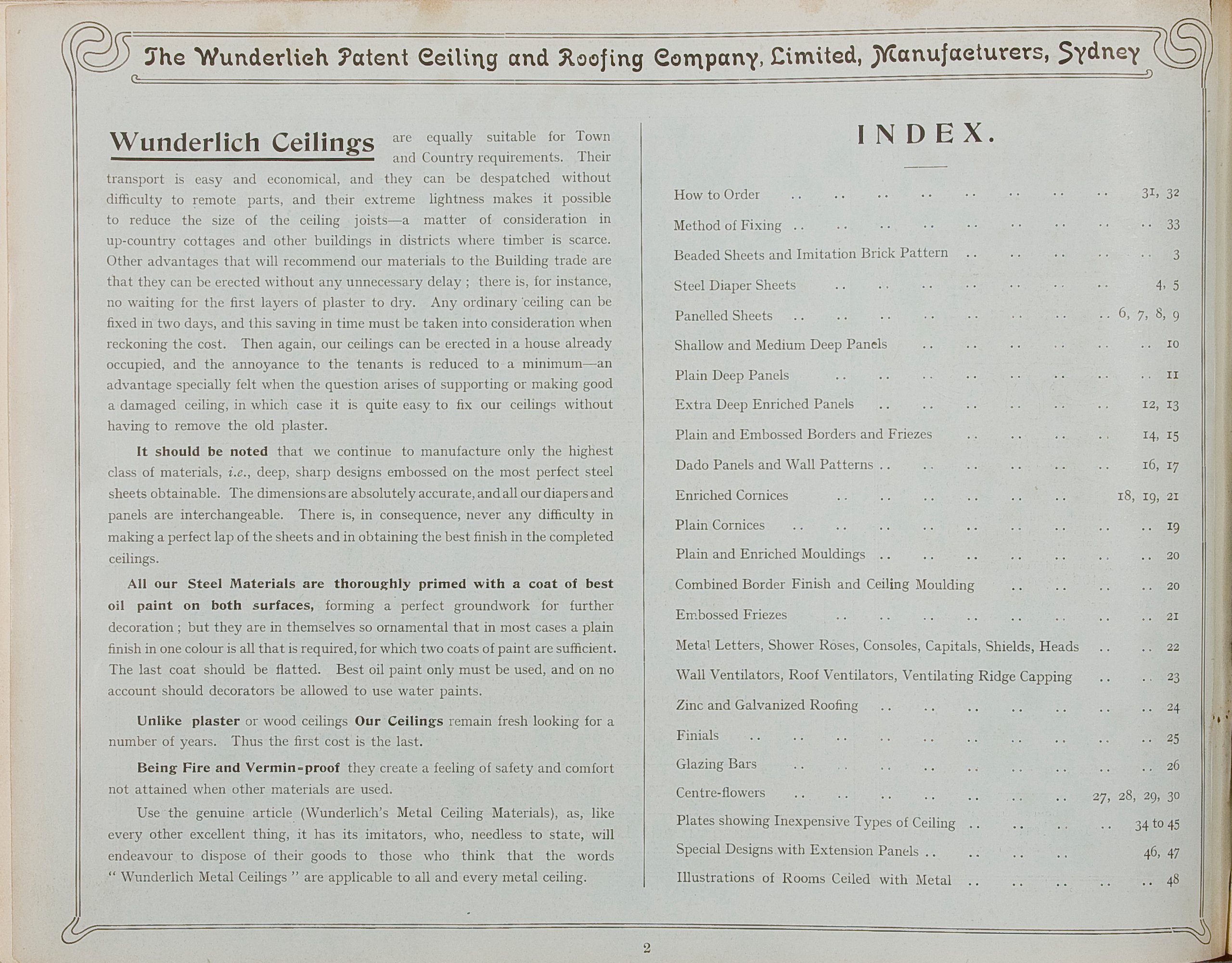 Page from abridged catalogue of Wunderlich 'Steel Ceiling Materials'