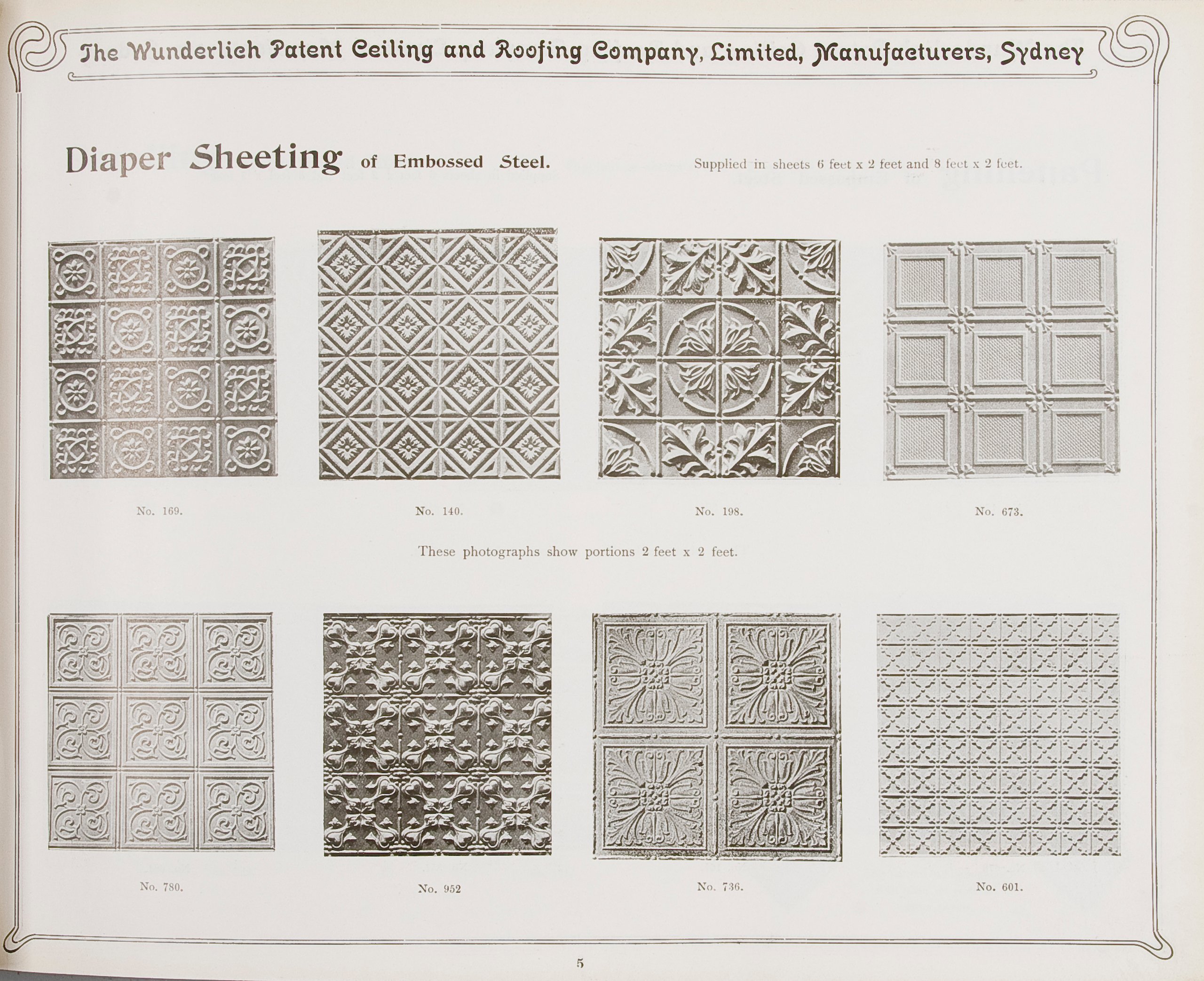 Page from abridged catalogue of Wunderlich 'Steel Ceiling Materials'