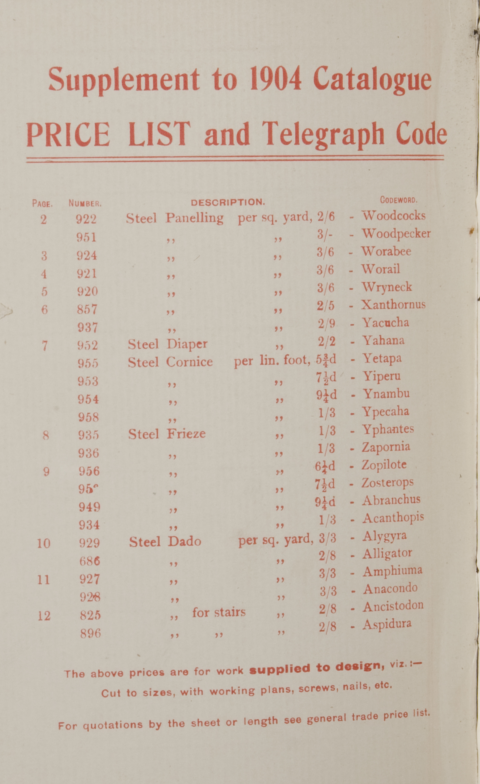 Page from Wunderlich supplement catalogue