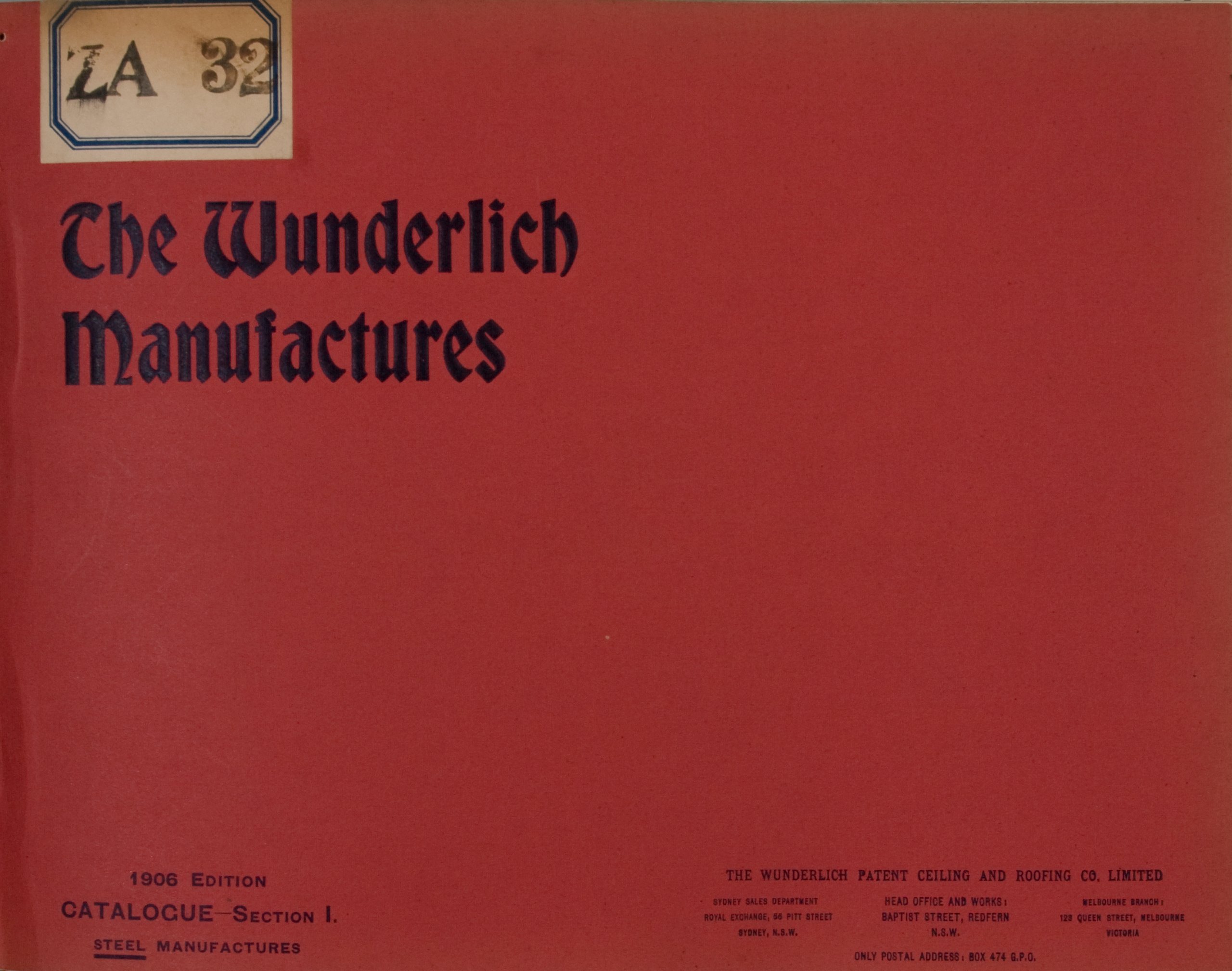 Front cover from catalogue of Wunderlich 'Steel Manufactures'